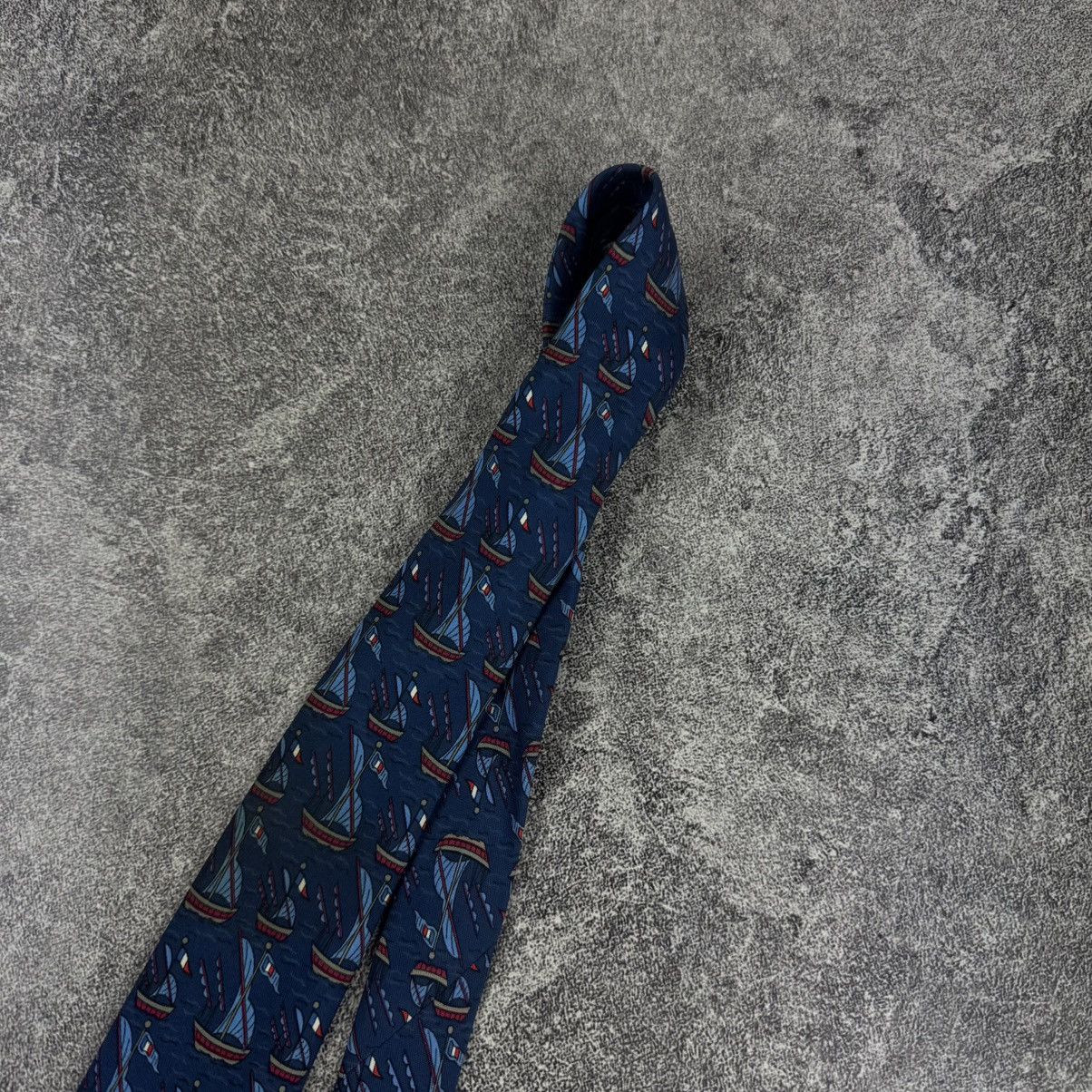 Hermes Hermès Navy Blue Silk Tie / Vintage Tall Ships Pattern Size ONE SIZE - 5 Thumbnail