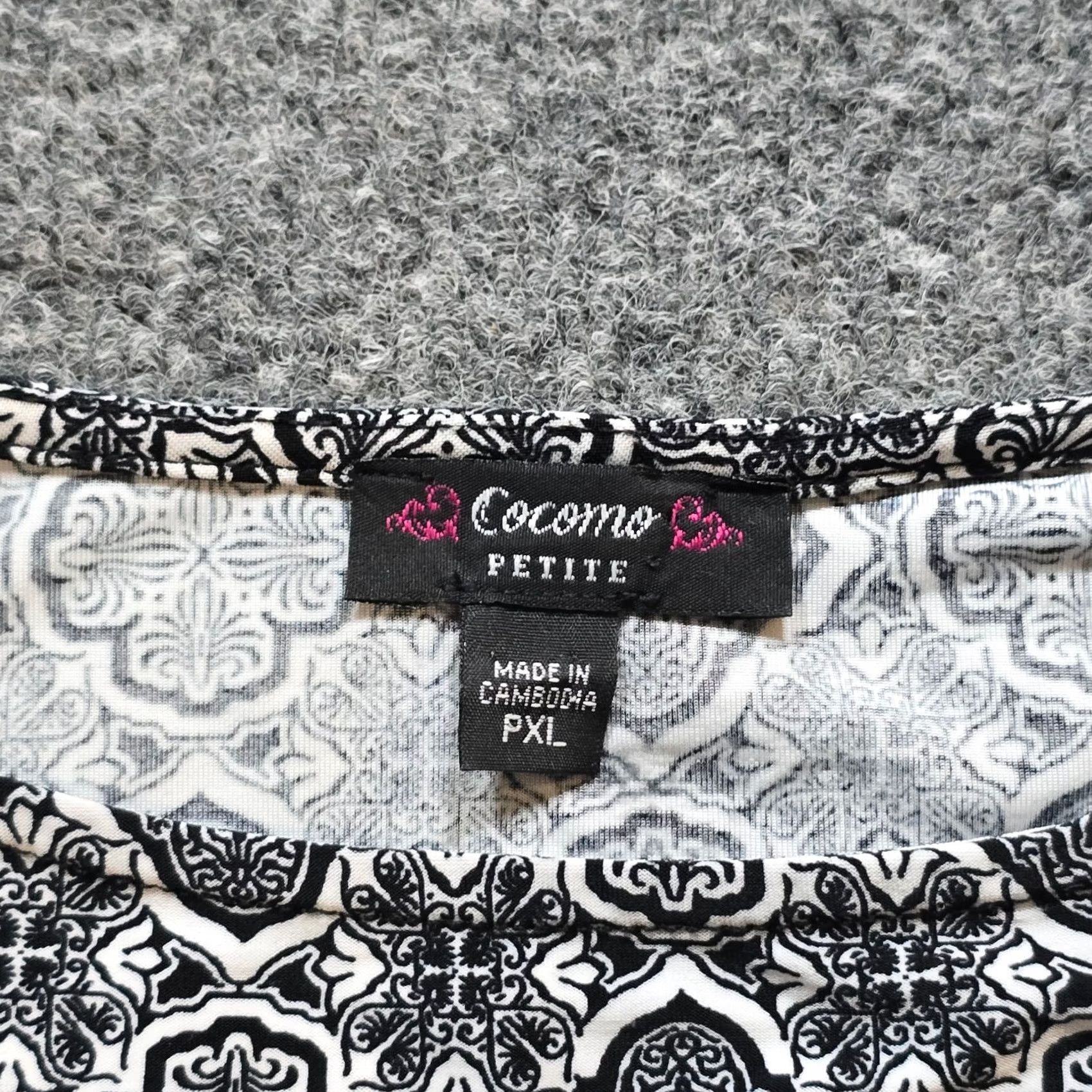 Vintage Cocomo Top Women XL Petite Black White Stretchy 3/4 Sleeve No Iron Career Casual Shirt Blouse? Size XL / US 12-14 / IT 48-50 - 3 Thumbnail