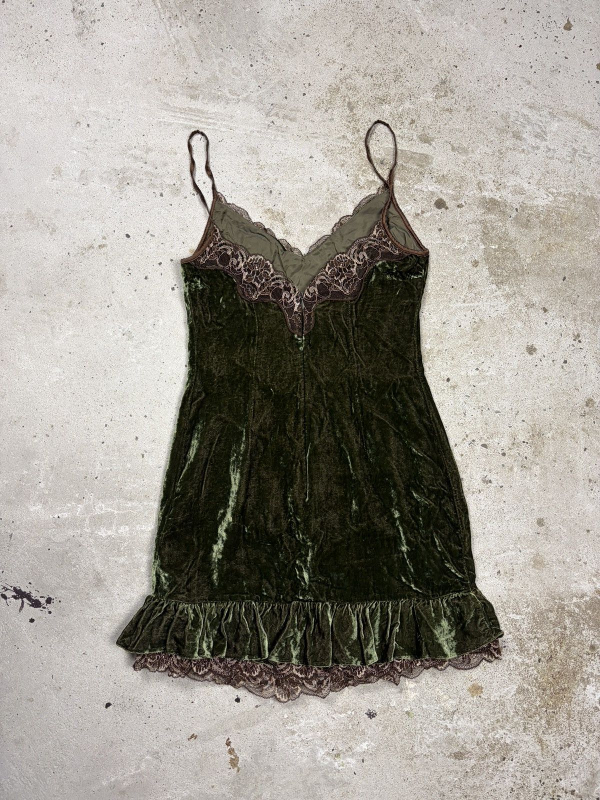 Dolce & Gabbana Vintage 2006 Dolce & Gabbana Velvet Green Mini Dress Lace Size M / US 6-8 / IT 42-44 - 2 Thumbnail