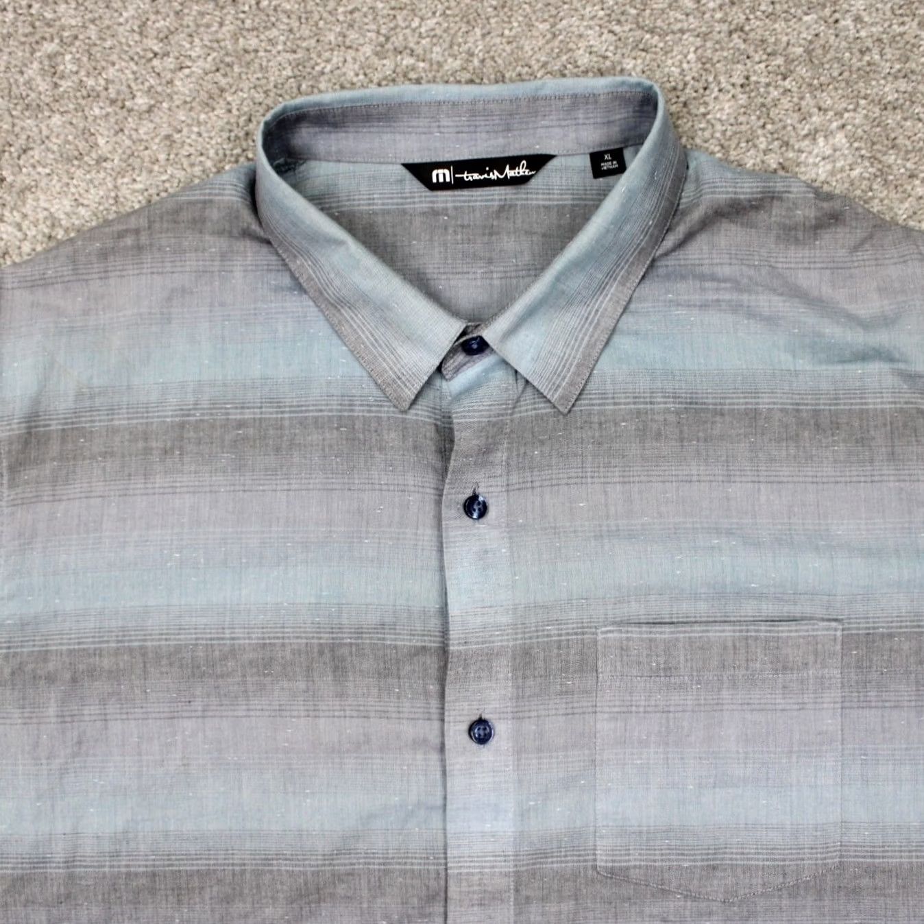 TravisMathew Travis Mathew Shirt Mens XL Blue/Gray Gradient Cotton/Polyester S/S Button Up Shirt Size US XL / EU 56 / 4 - 5 Thumbnail