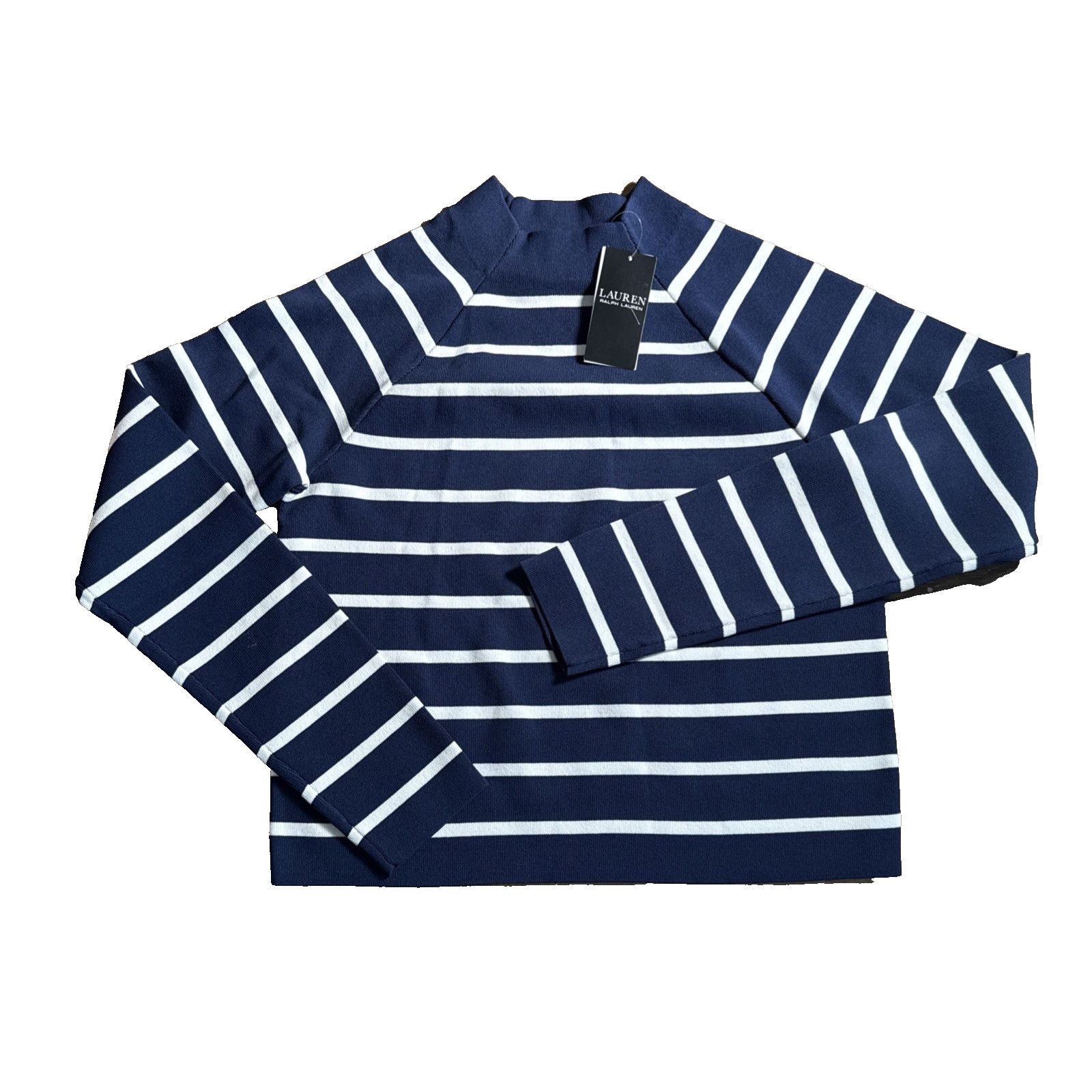Lauren Ralph Lauren Lauren Ralph Lauren Striped Mock Neck Sweater Navy/White Size L / US 10 / IT 46 - 2 Thumbnail