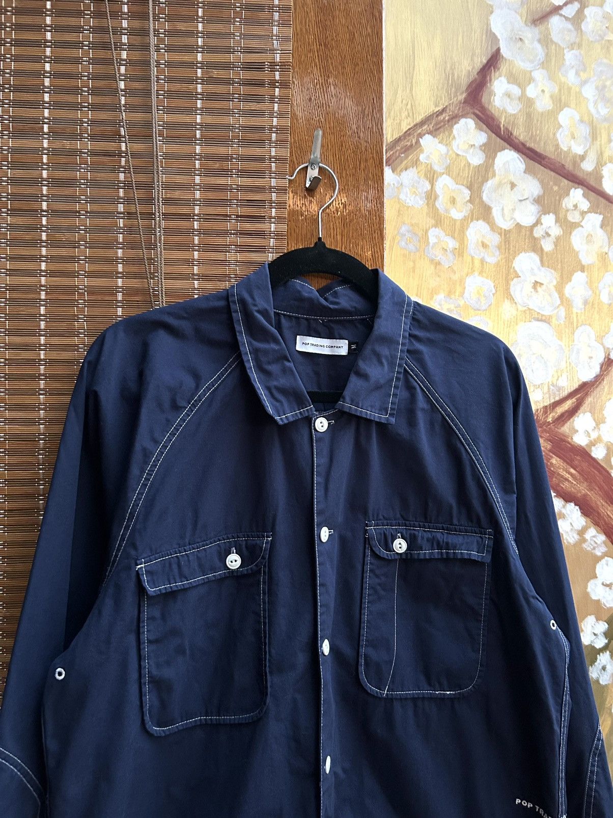 Pop Trading Company POP Trading Company AW18 Navy Blue Poplin Herman Work Shirt Size US M / EU 48-50 / 2 - 3 Thumbnail