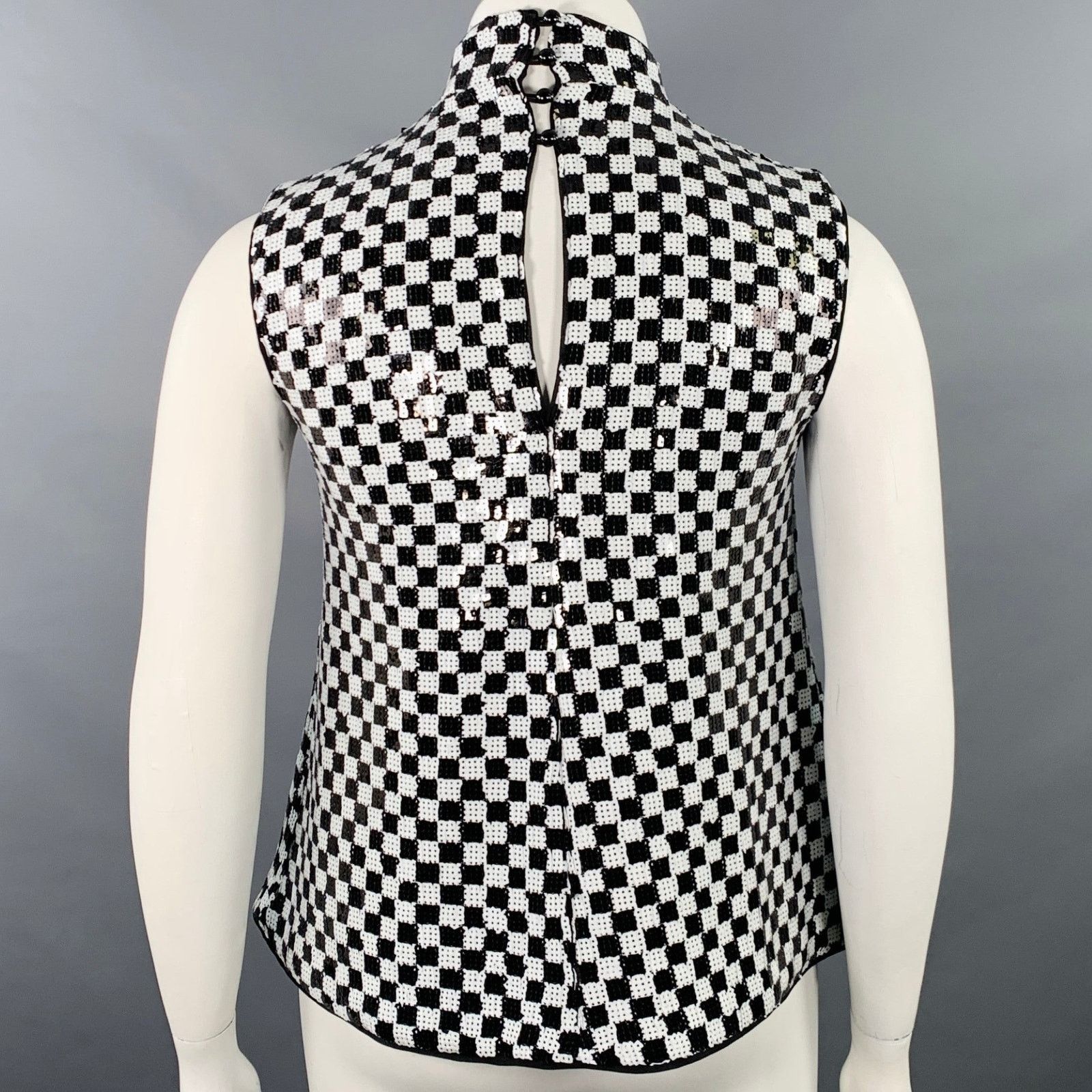 Emporio Armani Black White Polyester Blend Checkered Sleeveless Dress Top Size XS / US 0-2 / IT 36-38 - 4 Thumbnail