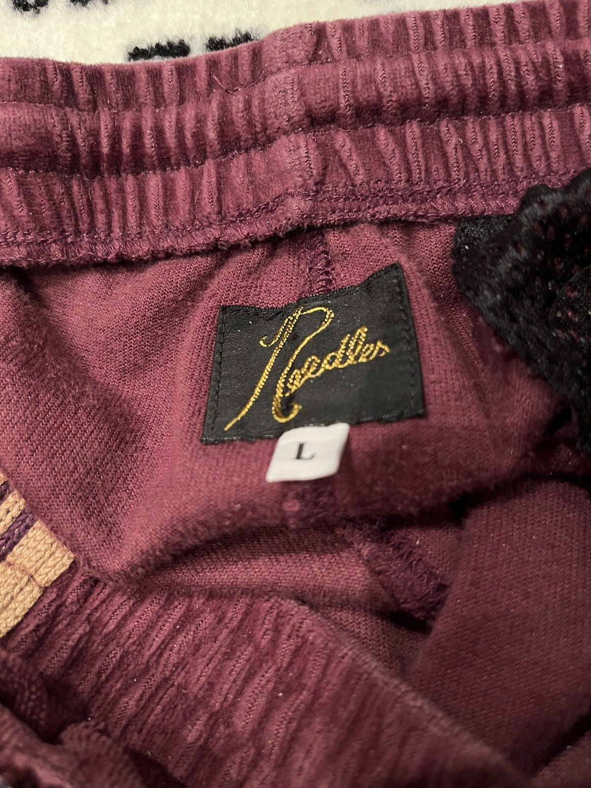 Needles Velour Bordeaux Red Trackpants Gold Stripes Size US 31 - 4 Thumbnail