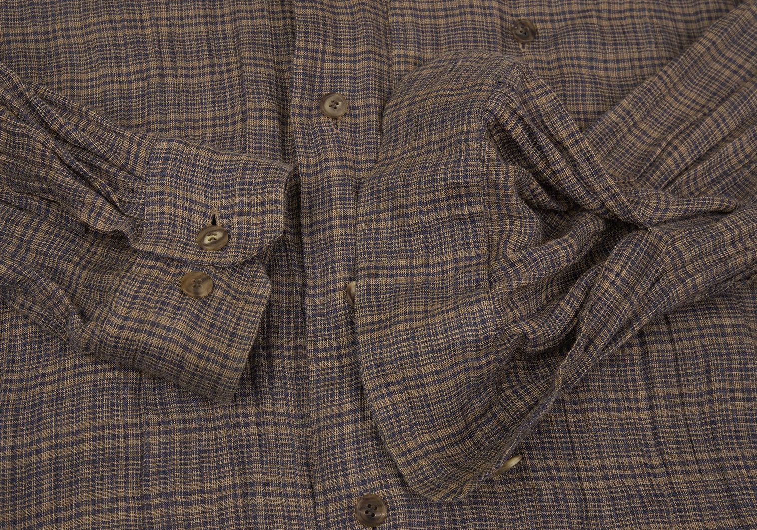 Issey Miyake Linen Check Band Collar Shirt in Beige and Blue, M Size US M / EU 48-50 / 2 - 7 Thumbnail