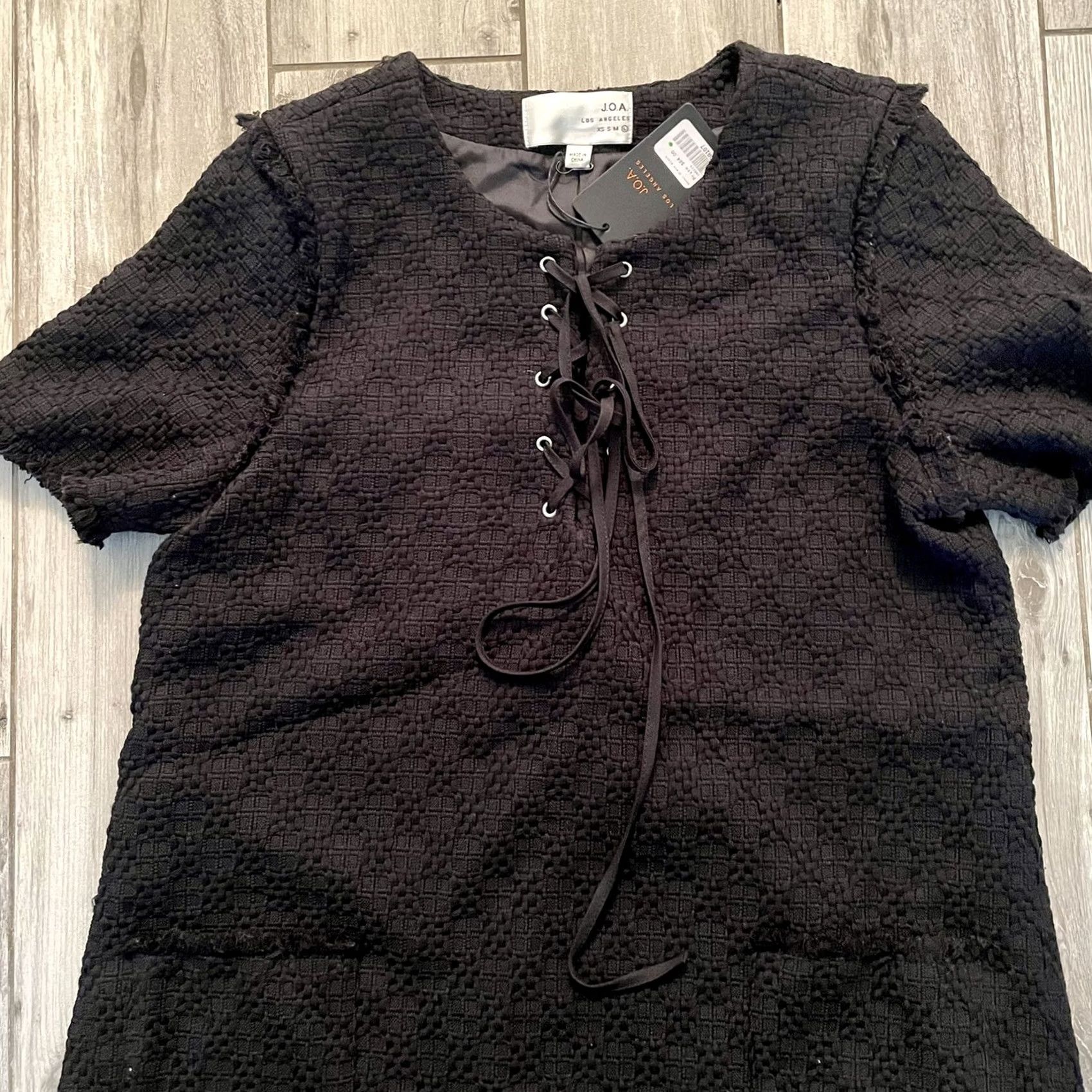 MISA Los Angeles JOA Black Tie Up Sheath Dress L with Pockets - LBD, Short Sleeve, Lace, Fringe, Layered, Lined, Polyester, A-Line, Party/Cocktail, Size L, Womens Size L / US 10 / IT 46 - 6 Thumbnail