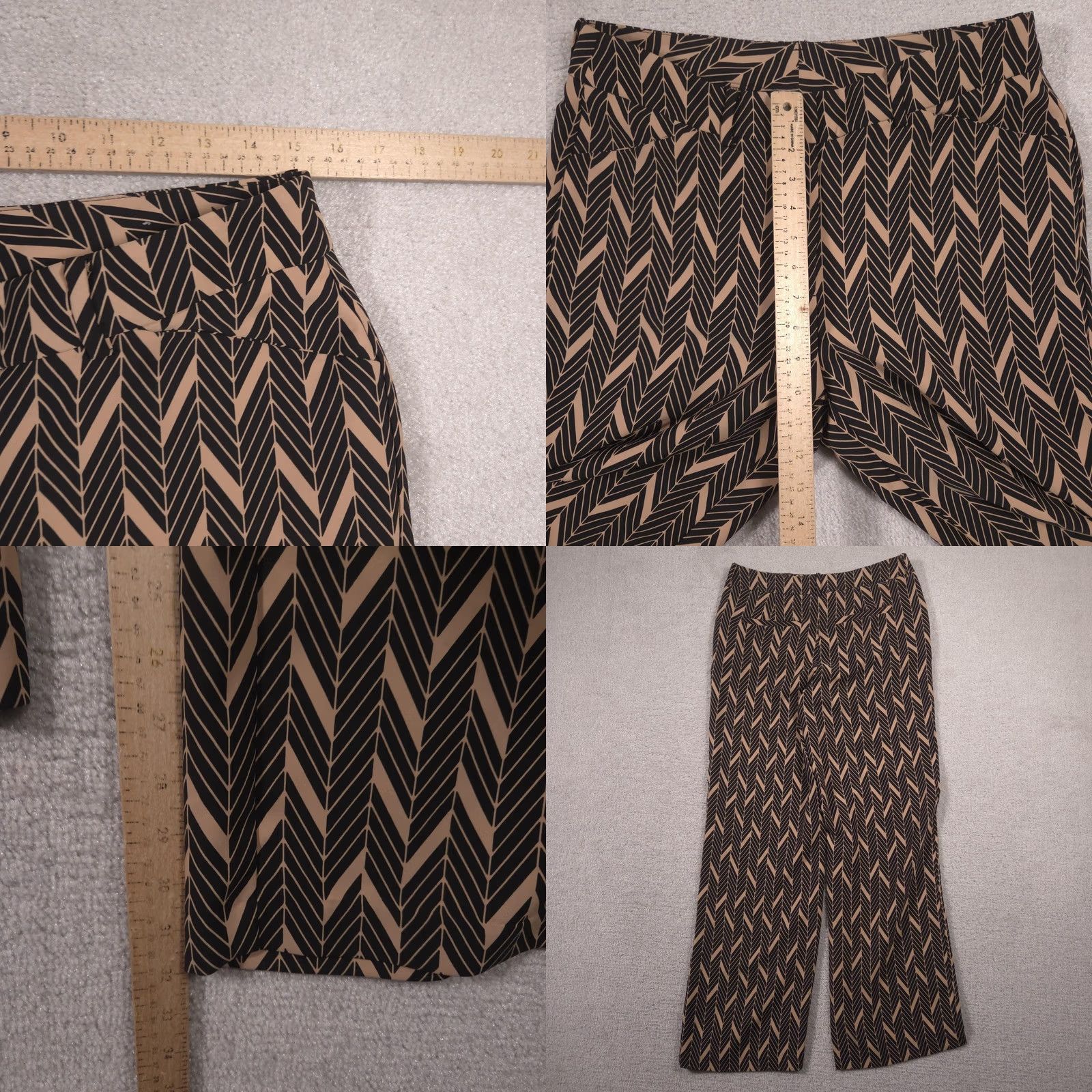 Vintage Chico's Dress Pants Womens 0.5 Beige Black Geometric Wide Leg Crepe Zip Pockets Size 25" / US 0 / IT 36 - 8 Thumbnail