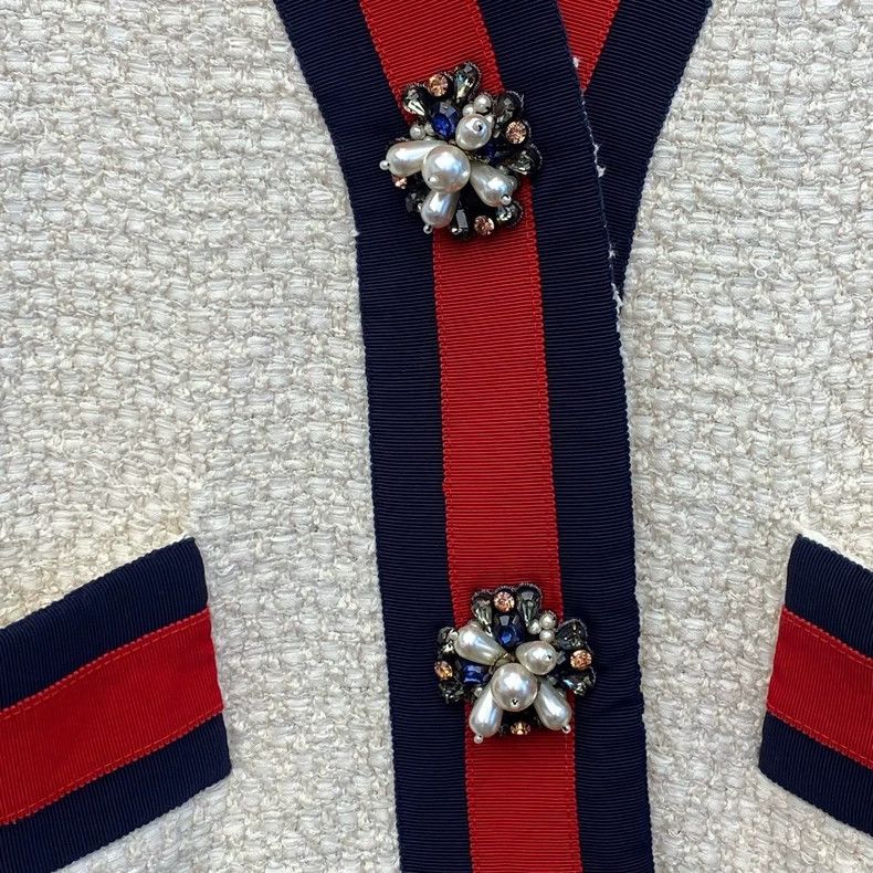 Gucci Gucci Popular tweed red and blue striped rhinestone buckle Size US XXS / EU 40 - 4 Thumbnail