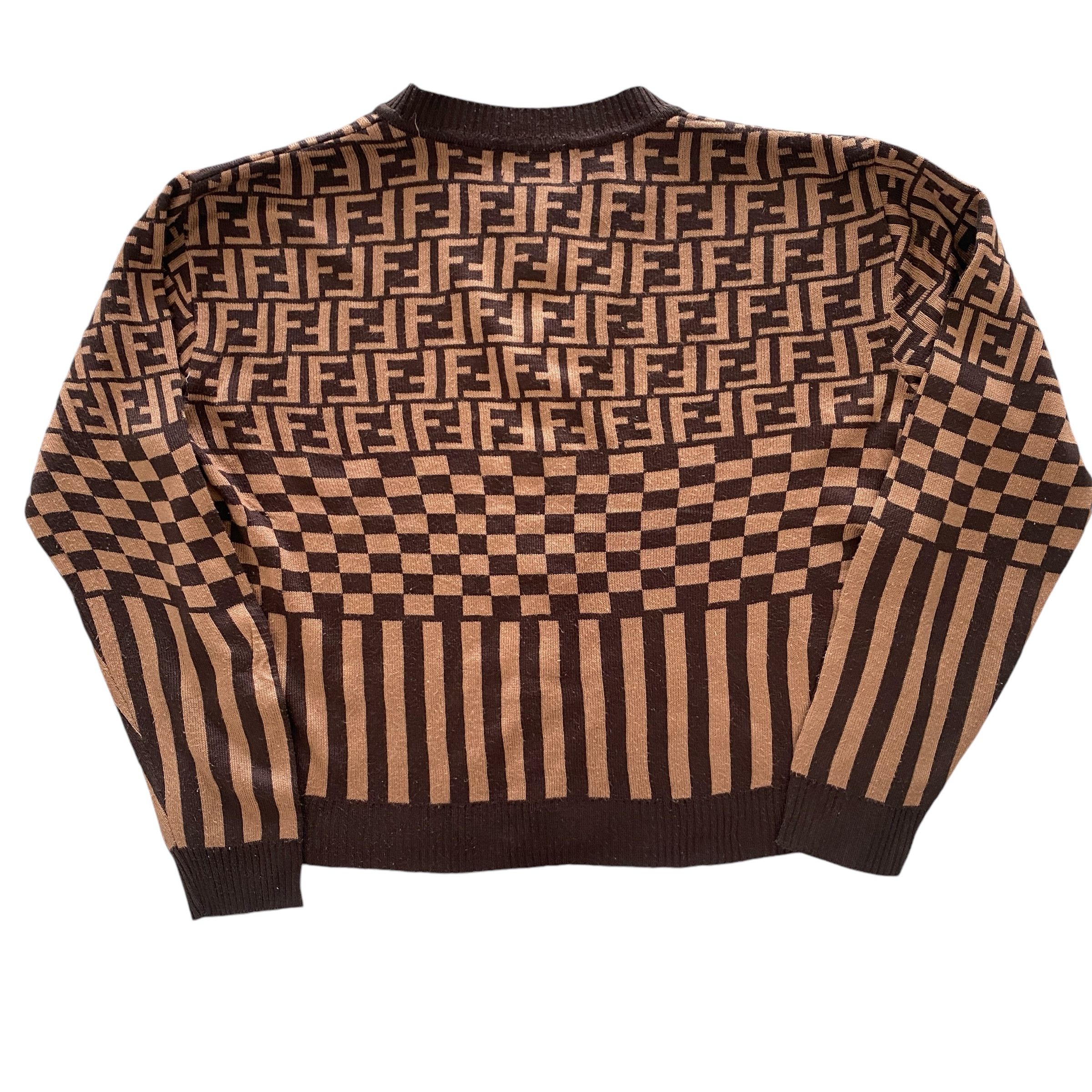 Fendi × Vintage Vintage Fendi Zucca Monogram Wool Cardigan Size XS / US 0-2 / IT 36-38 - 2 Thumbnail