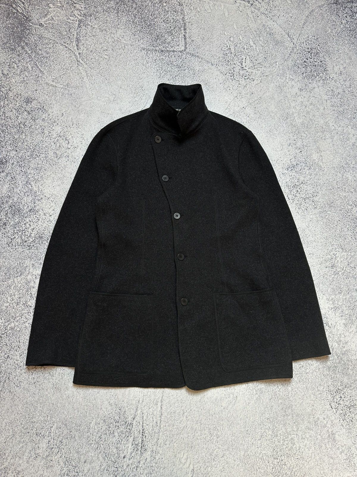 Comme des Garcons Giorgio Armani Unstructured Wool Jacket Asymmetric Military Size 42R - 1 Thumbnail