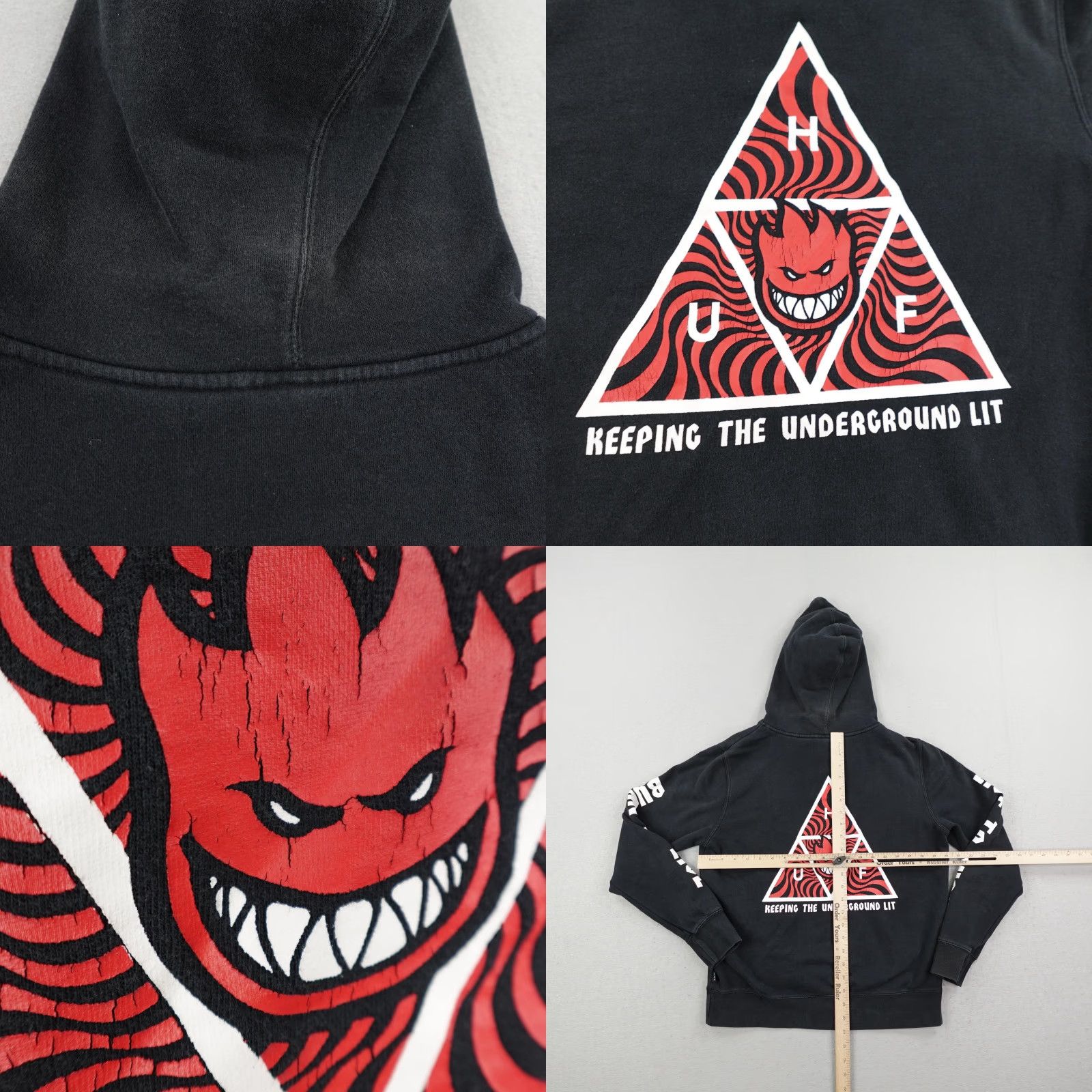 Huf HUF Spitfire Hoodie Mens Small Black Pullover Sweatshirt Skater Skateboarding ^ Size US S / EU 44-46 / 1 - 8 Thumbnail
