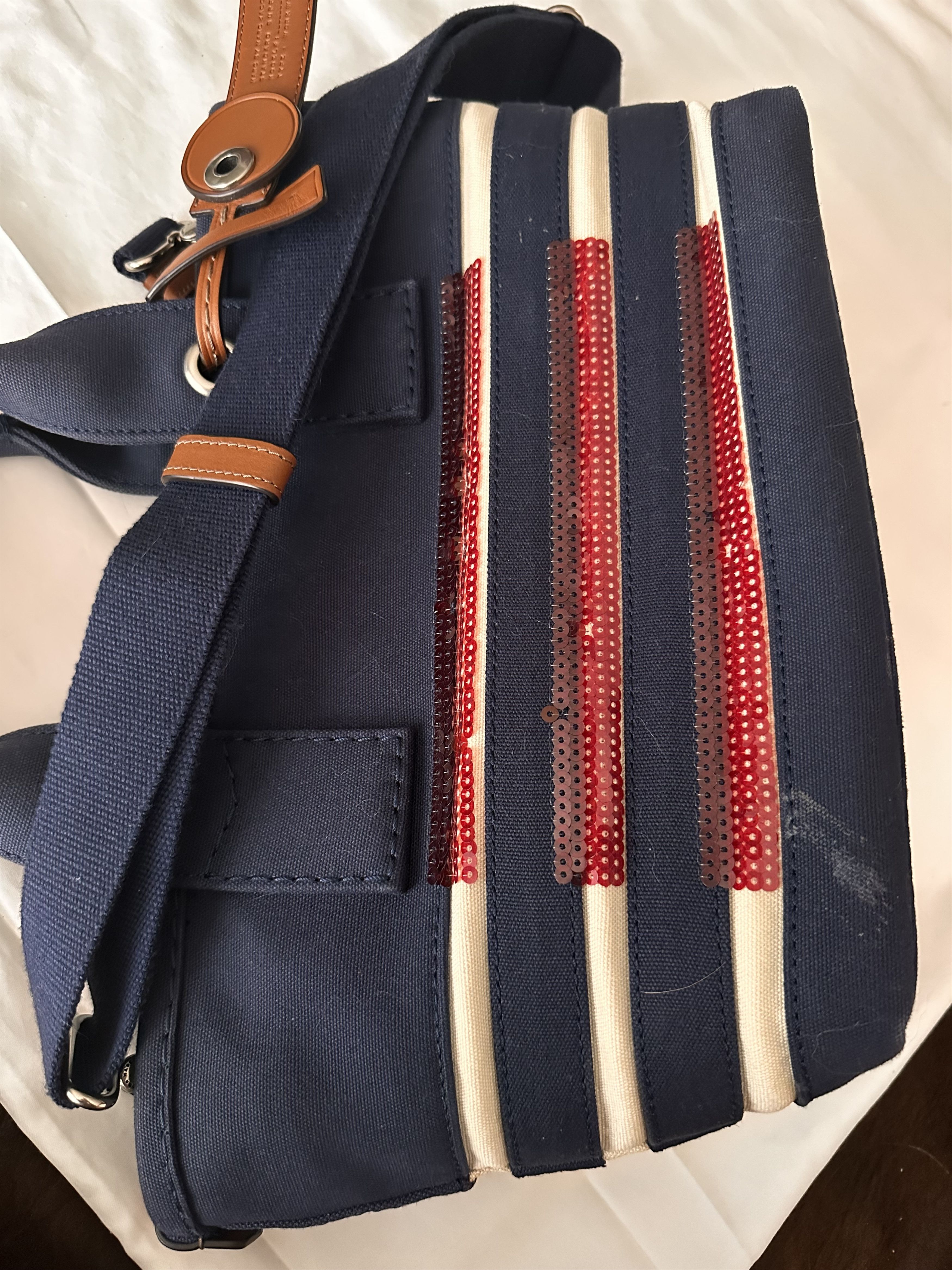 Marc Jacobs MARC JACOBS STRIPED PRUSSIAN BLUE SEQUINS CANVAS TOTE BAG Size ONE SIZE - 11 Thumbnail