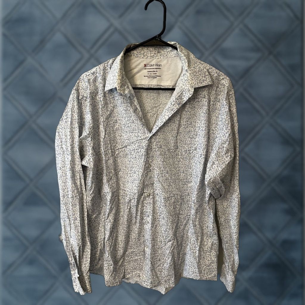 Vintage VINTAGE Calvin Klein Slim Fit Button-Up Shirt XL Long Sleeve White Blue Geometric Designer Mens Size US XL / EU 56 / 4 - 1 Thumbnail