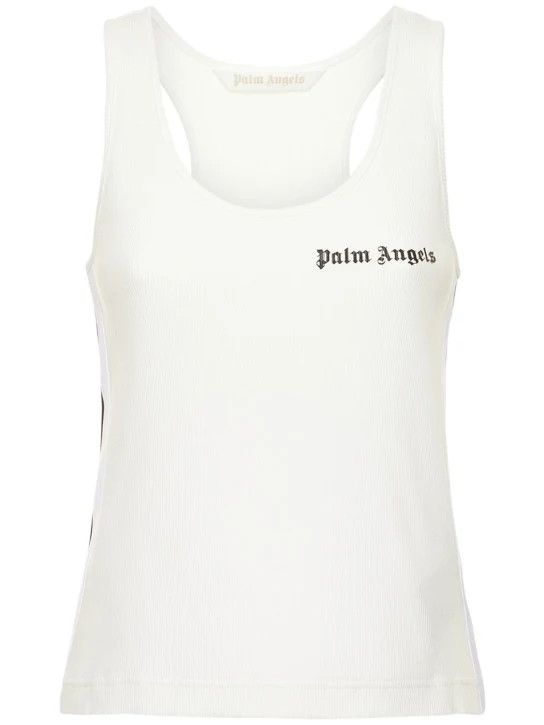 Palm Angels o1mle0824 Classic Logo Ribbed Tank Top in White Size S / US 4 / IT 40 - 1 Thumbnail