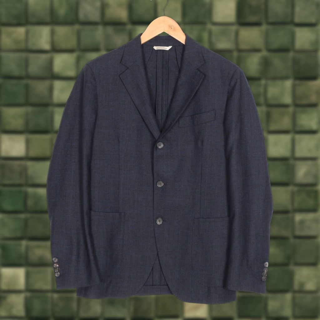 Vintage LUIGI BORRELLI Nisida Unlined Wool 2 Piece Suit Men Size 48 Made in ITALY Slim Plaid Blue Wool Silk Jacket Trousers 32W 32L Mens Size 48R - 1 Thumbnail