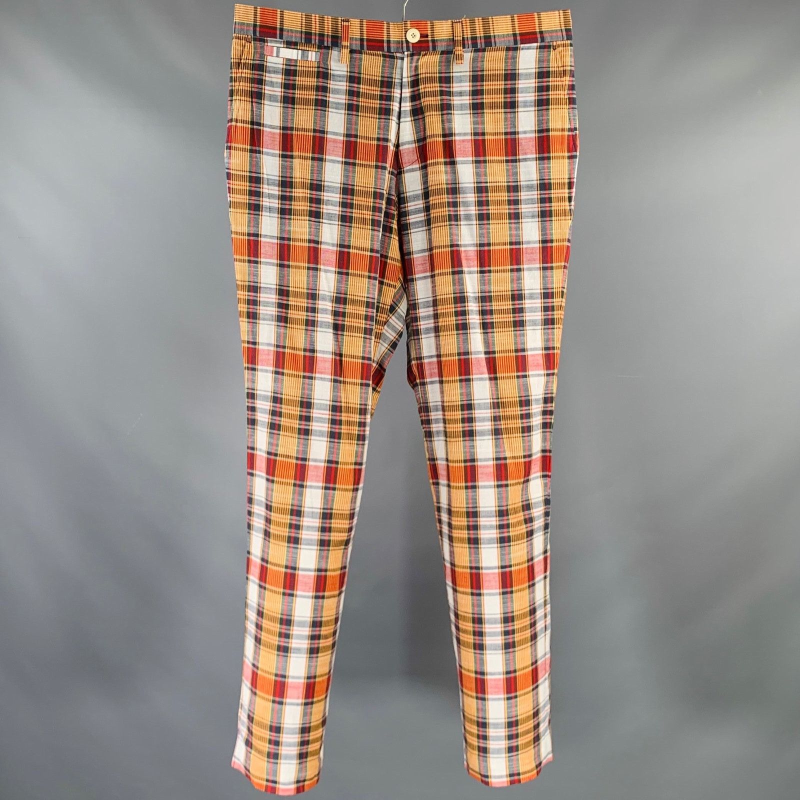 Rowing Blazers Red Multi-Color Plaid Cotton Zip Up Madras Casual Pants Size US 32 / EU 48 - 1 Thumbnail