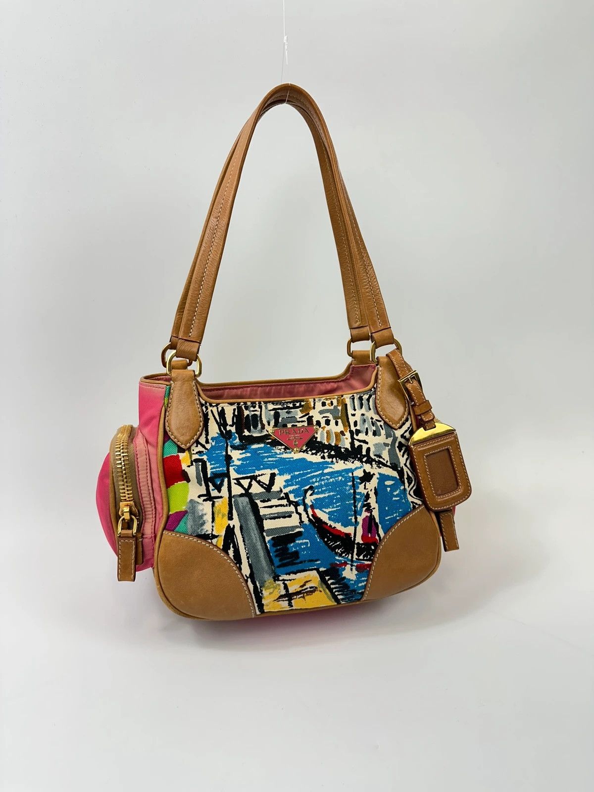 Prada Prada Milano SS04 Venezia Leather & Canvas Painting HandBag Size ONE SIZE - 2 Thumbnail