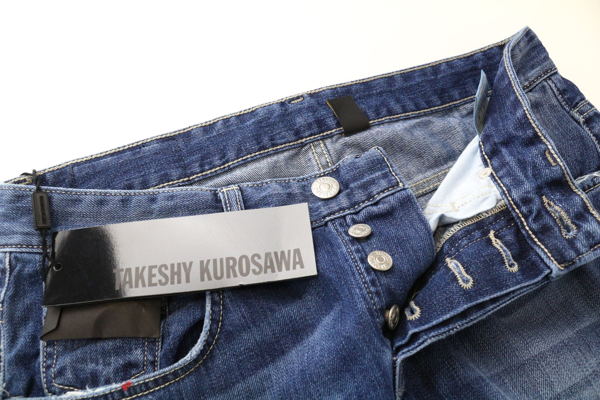 Takeshy Kurosawa TK08 W32 Blue Distressed Slim Button Jeans 75057 Size US 32 / EU 48 - 3 Thumbnail