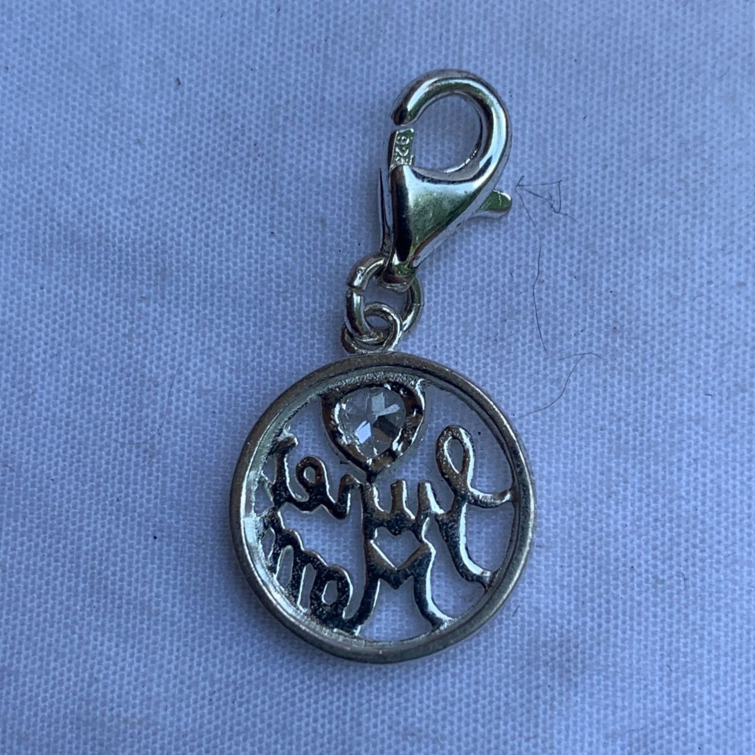 Designer Silver "June Mom" Charm With Lobster Clasp & Rhinestone Hea Size ONE SIZE - 8 Thumbnail