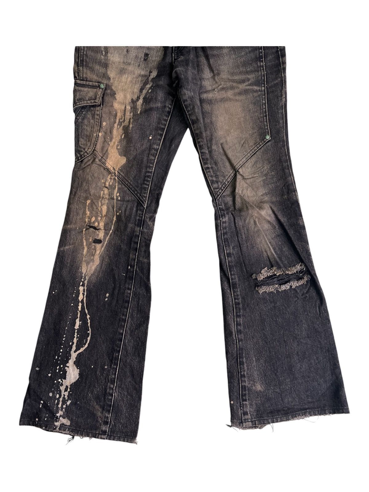 5351 POUR LES HOMMES Y2K Super Flare Dirty Bleach Leather Cargo Mud Wash Jeans Size US 28 / EU 44 - 8 Thumbnail