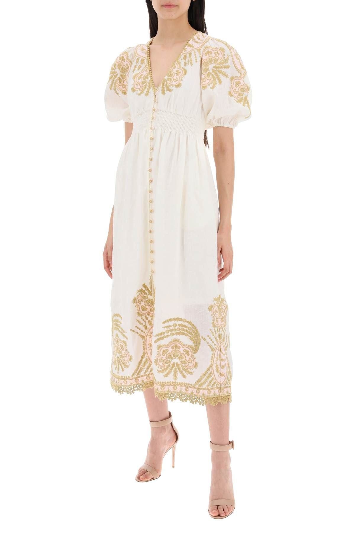 Zimmermann oc11z0525 Waverly Embroidered Linen Midi Dress in Multicolor Size L / US 10 / IT 46 - 2 Thumbnail