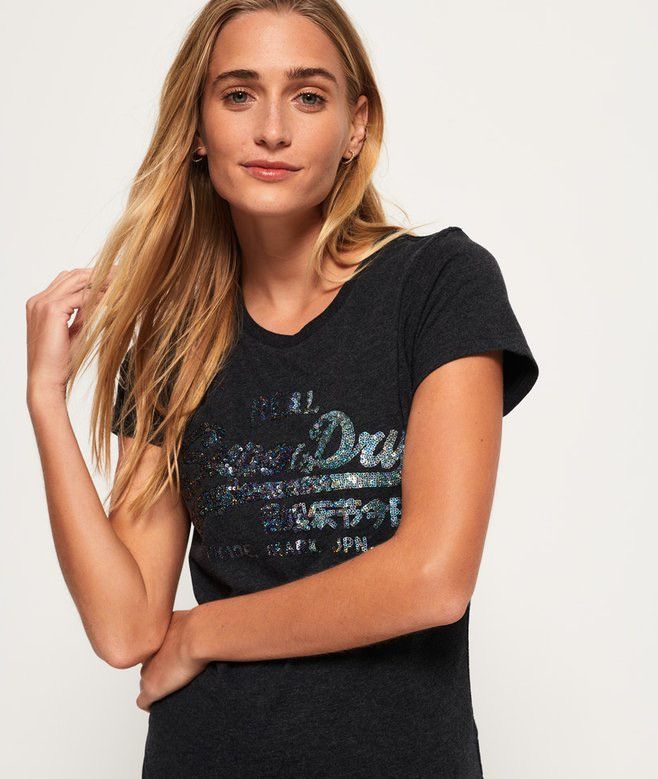 Superdry SUPERDRY Vintage Logo SZ 4 Black on Black Sequin T-Shirt Size S / US 4 / IT 40 - 14 Thumbnail
