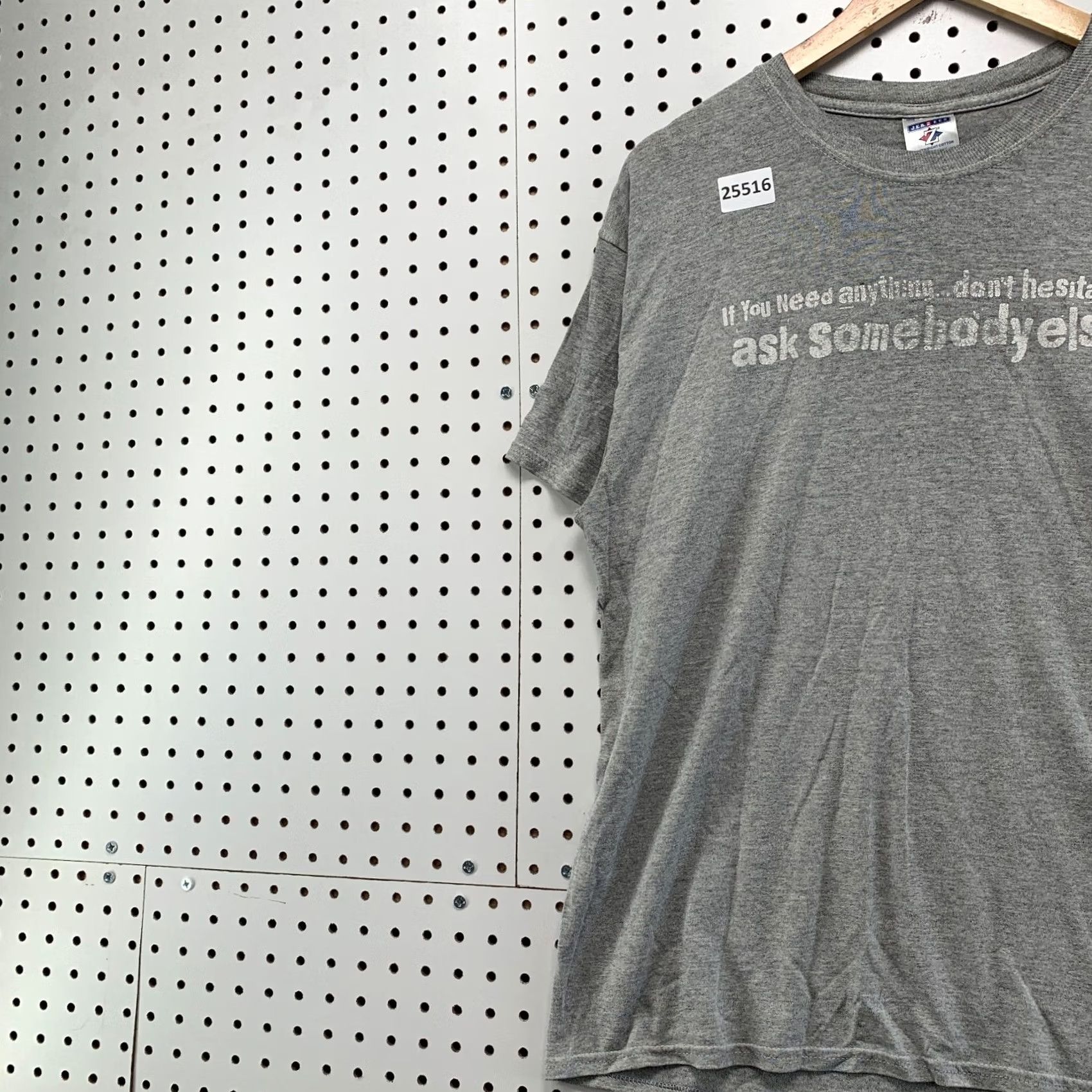 Jerzees Vintage Funny Quote Shirt Gray White ASK SOMBODY ELSE Mens Large 21.5x27.5 Size US L / EU 52-54 / 3 - 3 Thumbnail