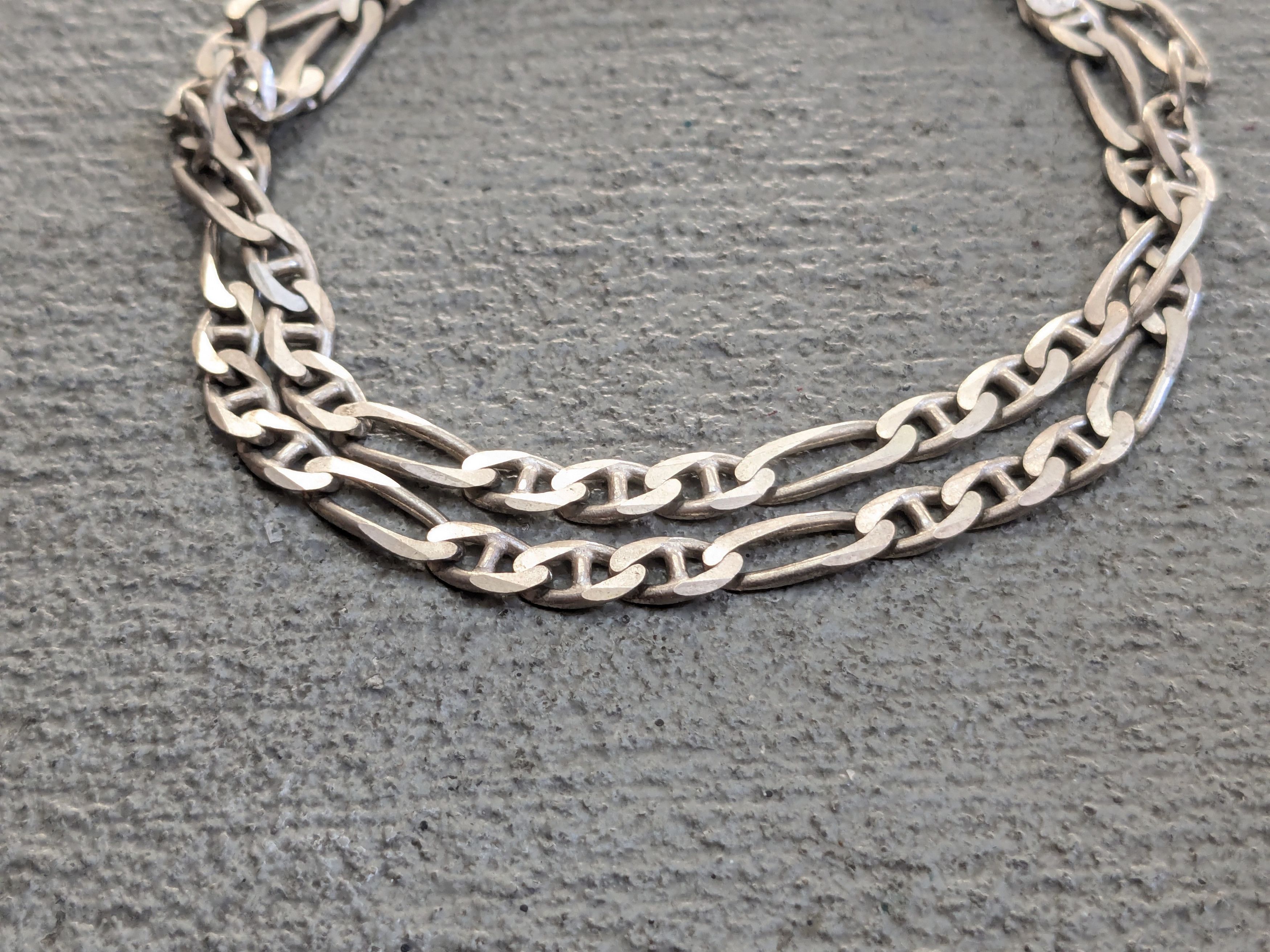 Vintage Vintage Sterling Silver Necklace Figaro 20" Punk Biker Italy Size ONE SIZE - 2 Thumbnail