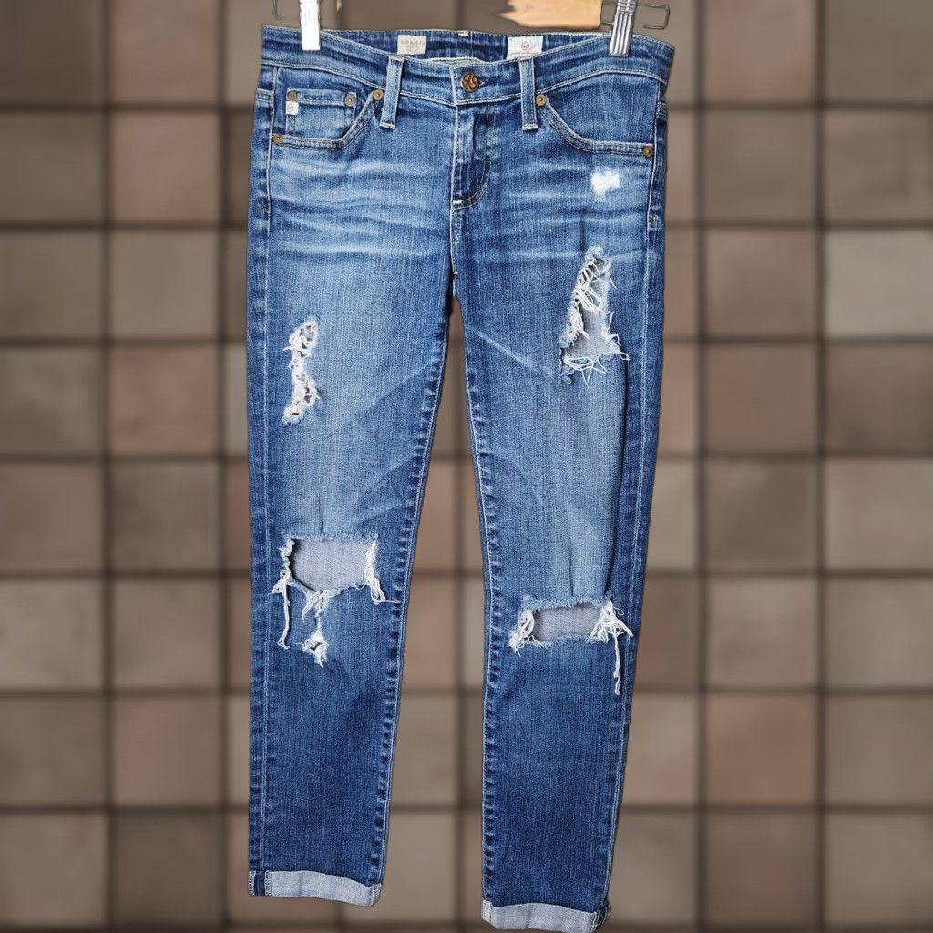 Vintage VINTAGE AG Adriano Goldschmied Stilt Roll-Up Cigarette Distressed Jeans 25 Women Jeans Slim Blue 5-Pocket Design Cigarette Size 42" / US 20 - 1 Thumbnail