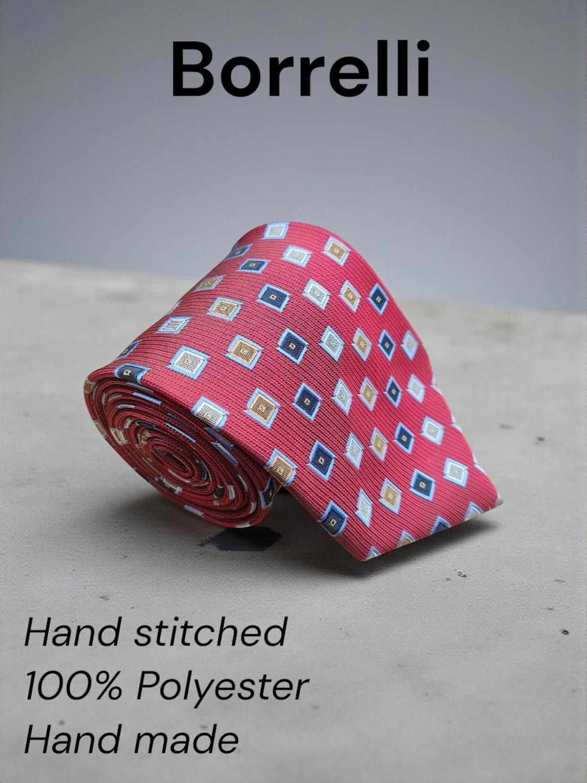 Luigi Borrelli Borrelli Hand Stitched Red Polyester Tie with Geometric Motf Size ONE SIZE - 1 Thumbnail