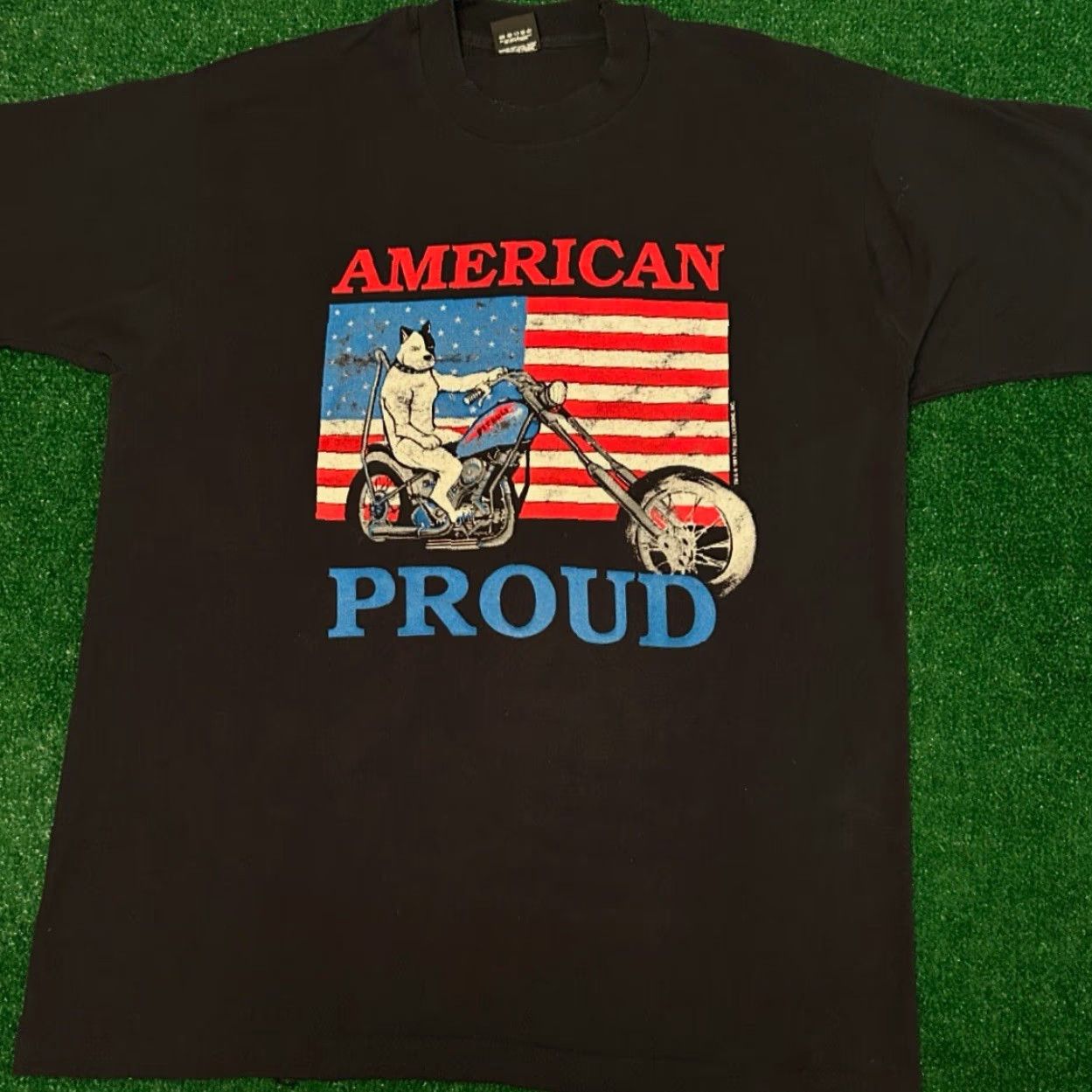 Vintage VINTAGE 90s American Proud Pitbull Biker Dog USA Flag 1991 Shirt Mens XL Black Size US XL / EU 56 / 4 - 4 Thumbnail