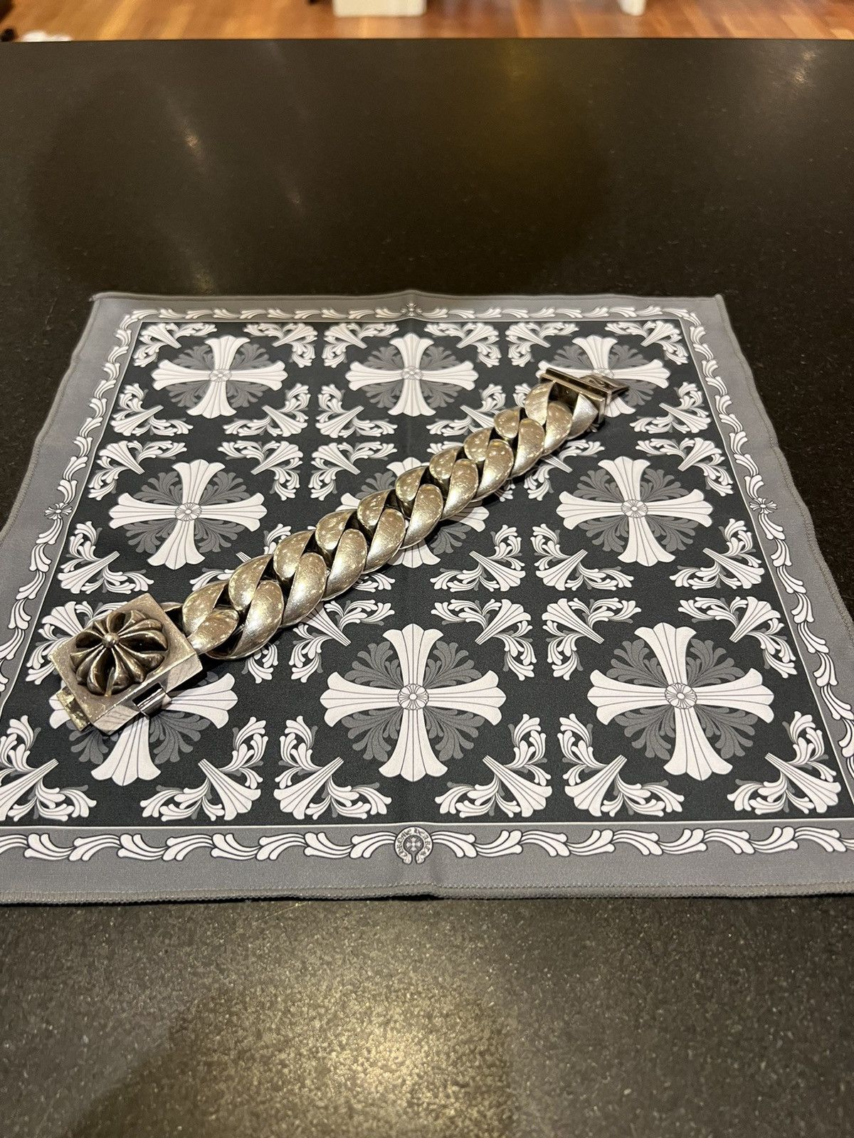image of Chrome Hearts XL Id Maltese Cross Cuban Bracelet in Silver, Men's