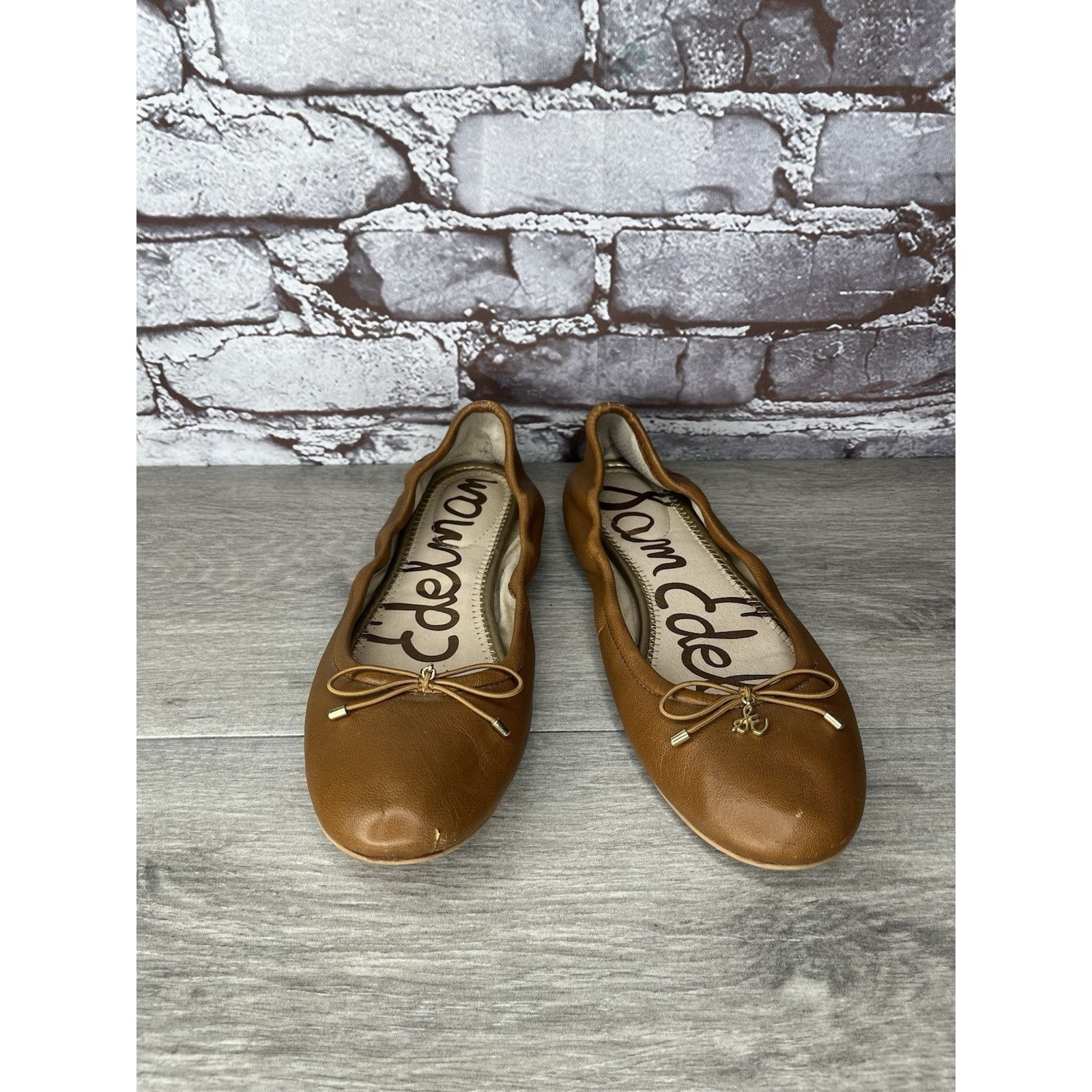Sam Edelman Sam Edelman Felicia Brown Leather Bow Classic Ballet Flats W Size US 7.5 / IT 37.5 - 12 Thumbnail