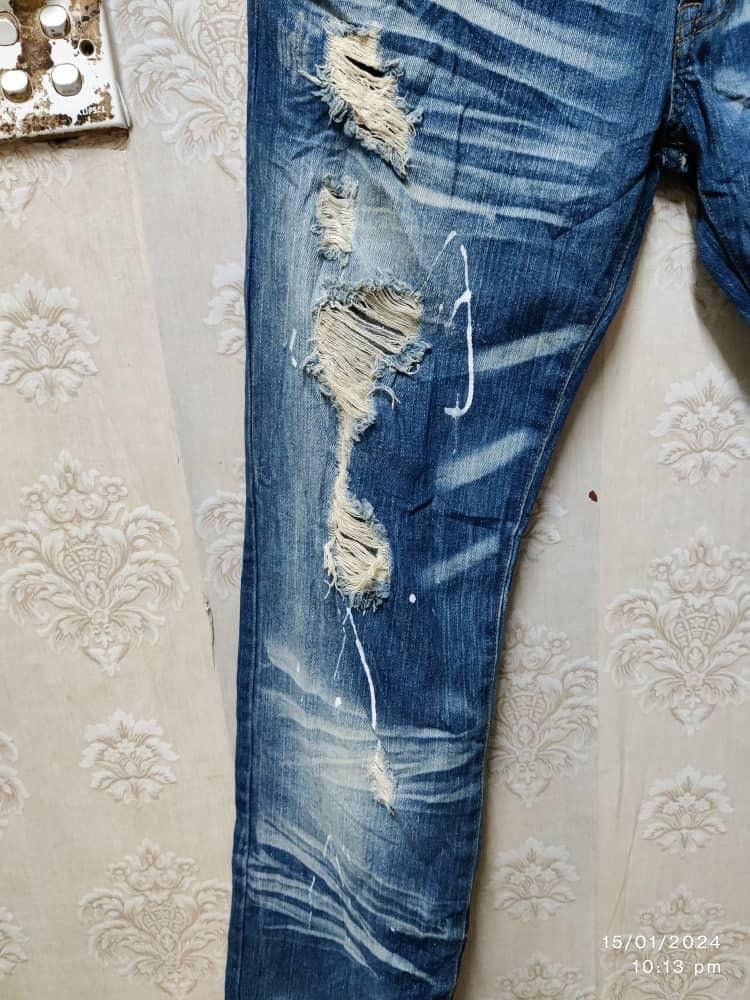 Japanese Brand ROOTS THREE JEANS DISTRESSED AVANT GARDE Size US 35 - 4 Thumbnail
