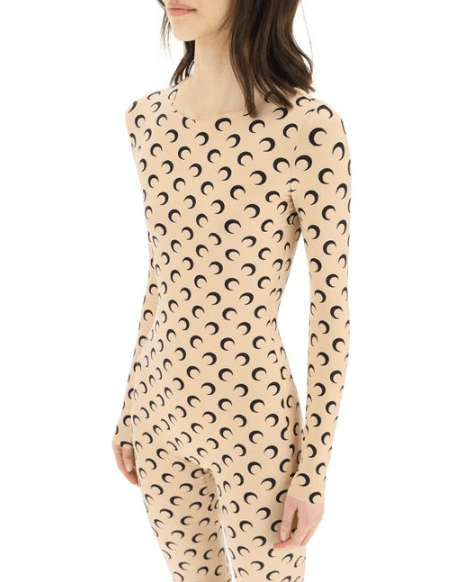 image of Marine Serre Biege Moon Print Jumpsuit in Beige, Women's (Size Small)