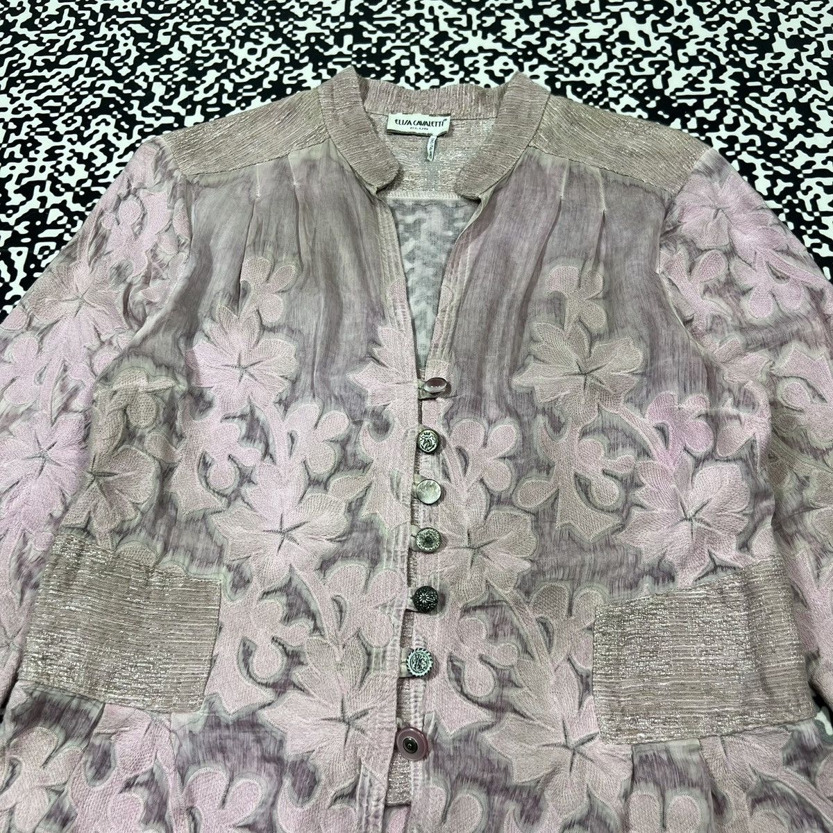 Elisa Cavaletti Vintage Y2K Elisa Cavaletti Silk Linen Luxury Floral Blazer Size M / US 6-8 / IT 42-44 - 7 Thumbnail