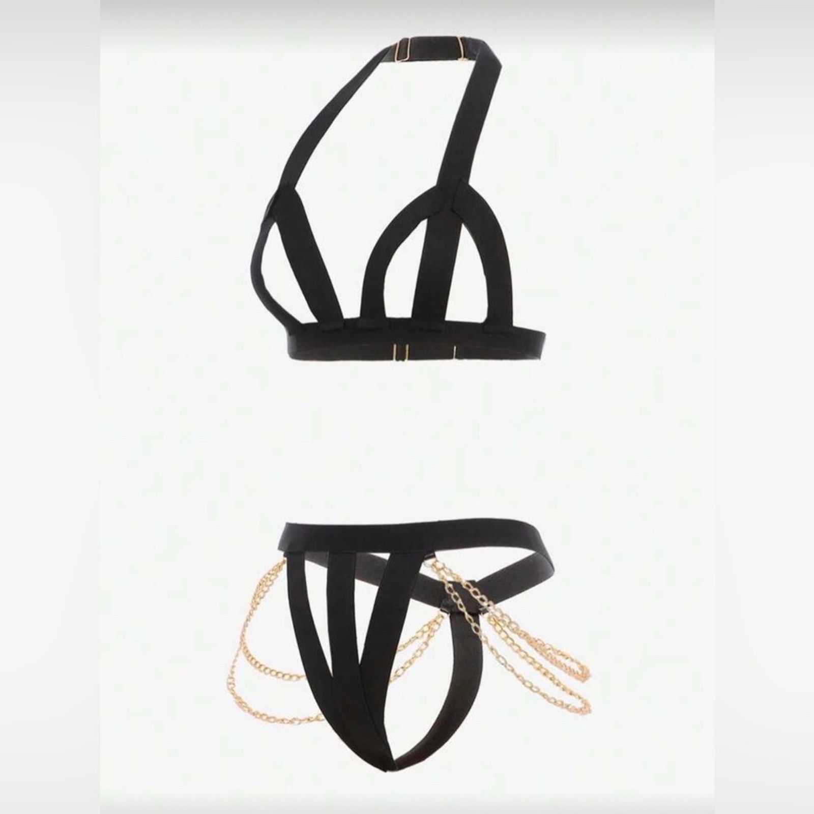 Other New Black Strappy Lingerie with Gold Chain Accents size M Size ONE SIZE - 5 Thumbnail