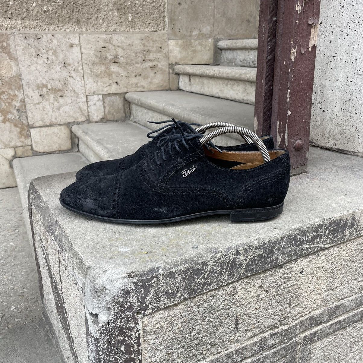 Gucci GUCCI Oxford Brogues Metal Logo Black Suede Size US 9 / EU 42 - 2 Thumbnail