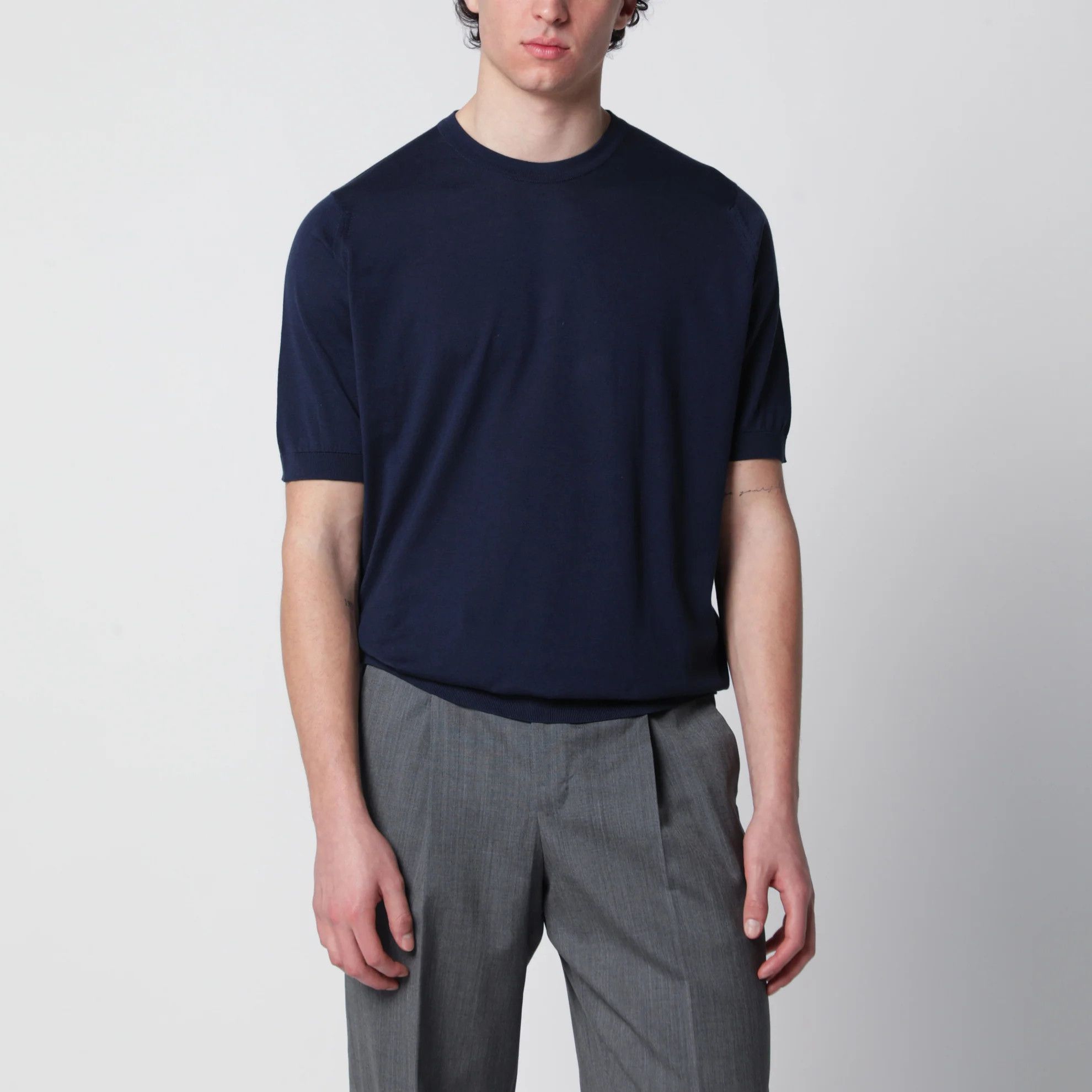 John Smedley o1d2blof0526 Cotton Sweater in Navy Blue Size US S / EU 44-46 / 1 - 4 Thumbnail