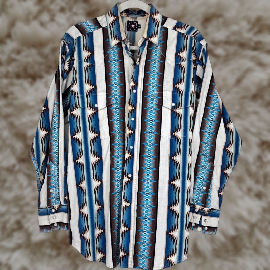 VINTAGE Panhandle Slim Men's Western Shirt M Long Sleeve Aztec