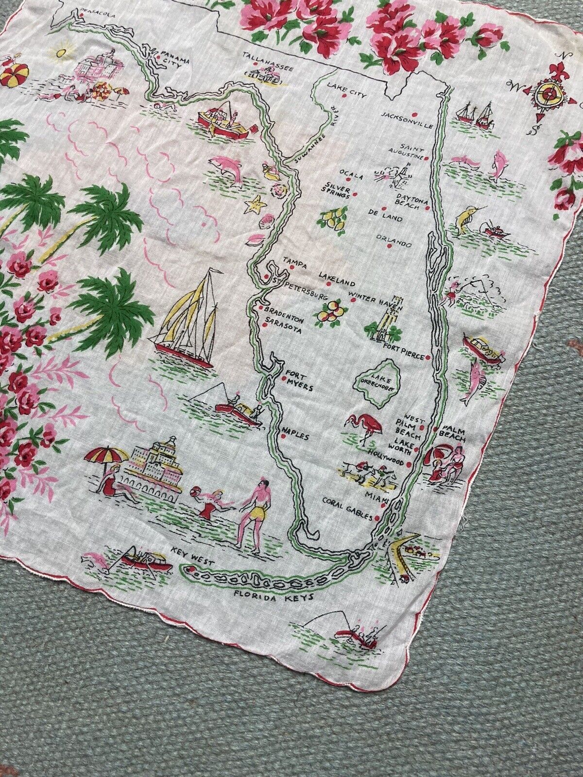 Vintage 1950s Florida souvenir hanky handkerchief bandana pre Disney Size ONE SIZE - 3 Thumbnail