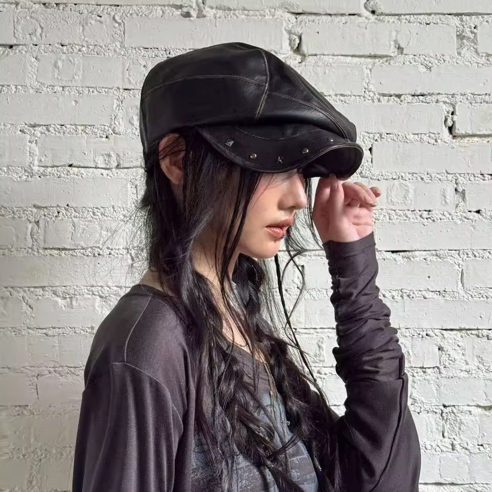 Japanese Brand Japanese Vintage Style PU Leather Rivets Beret Cap Hat Size ONE SIZE - 8 Thumbnail