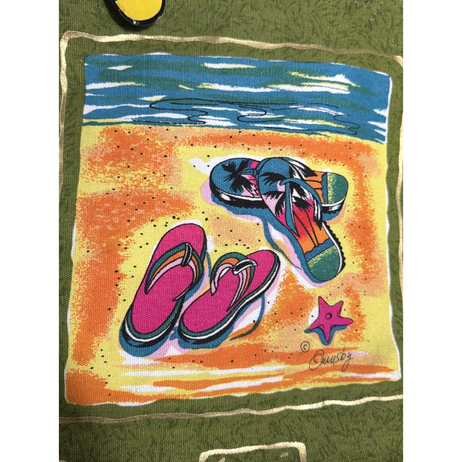 Annex Anne Ormsby Beach Scene Zip Beach Bag Tote Xtra Large Green Boho Size ONE SIZE - 4 Thumbnail