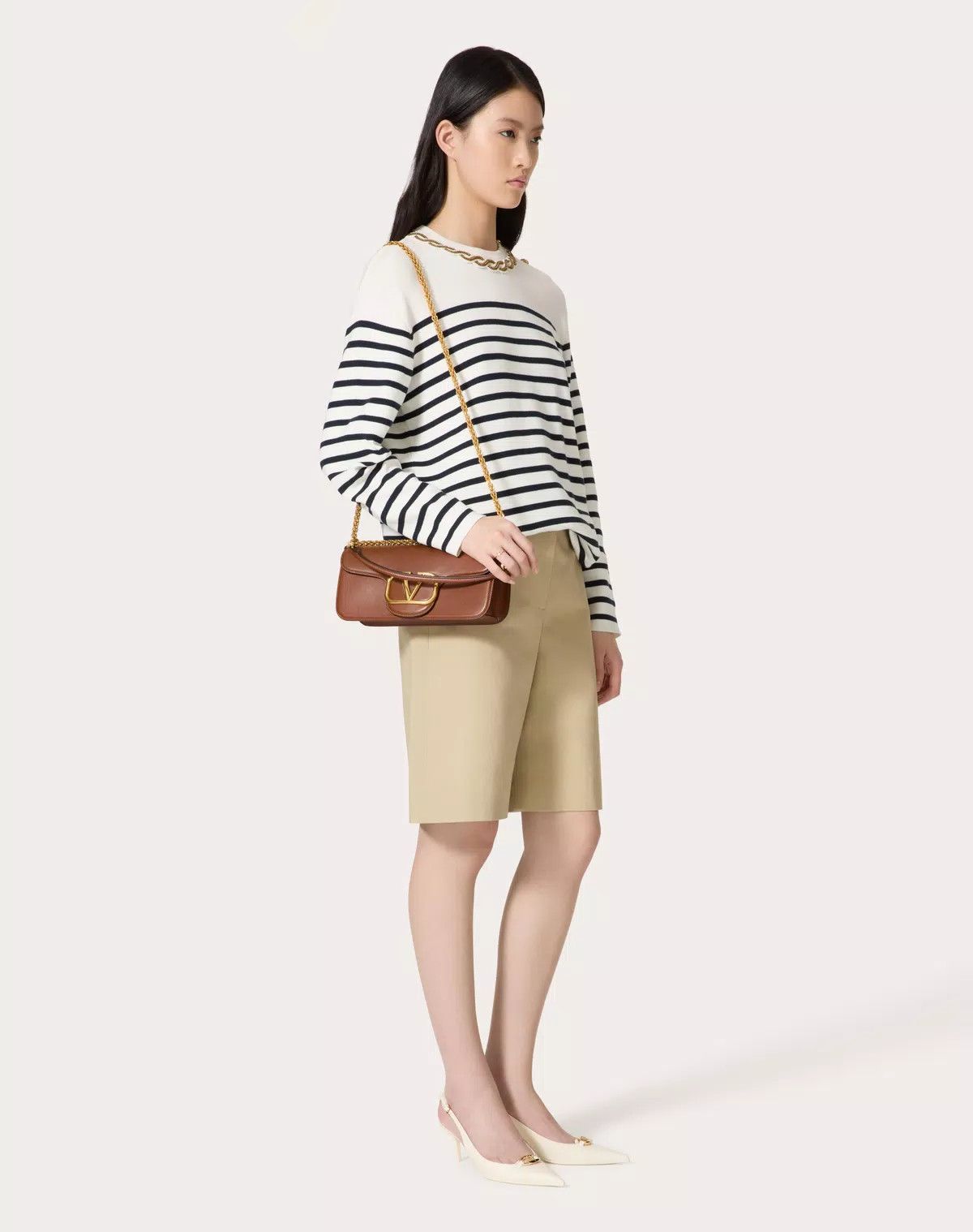 Valentino o1s1wg110426 Bermuda Shorts In Diagonal Cotton Linen Beige Size 28" / US 6 / IT 42 - 3 Thumbnail