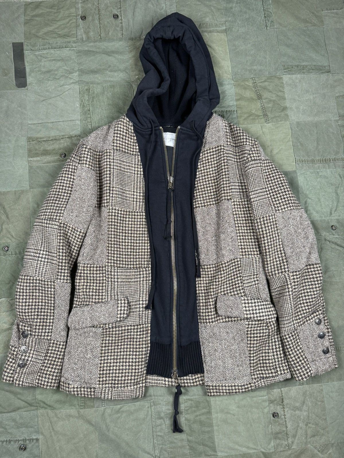 image of Greg Lauren Scrapwork Hooded Jacket in Brown, Men's (Size Large)