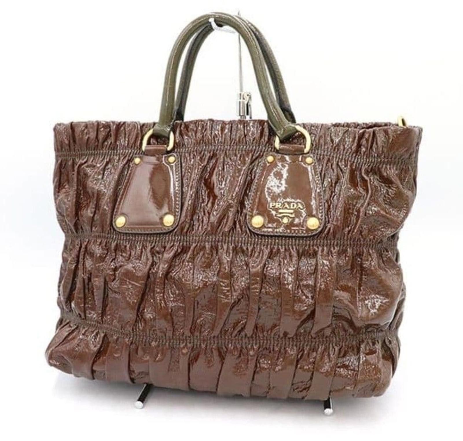 Prada Prada - Brown Patent Leather Tote Bag Size ONE SIZE - 2 Thumbnail