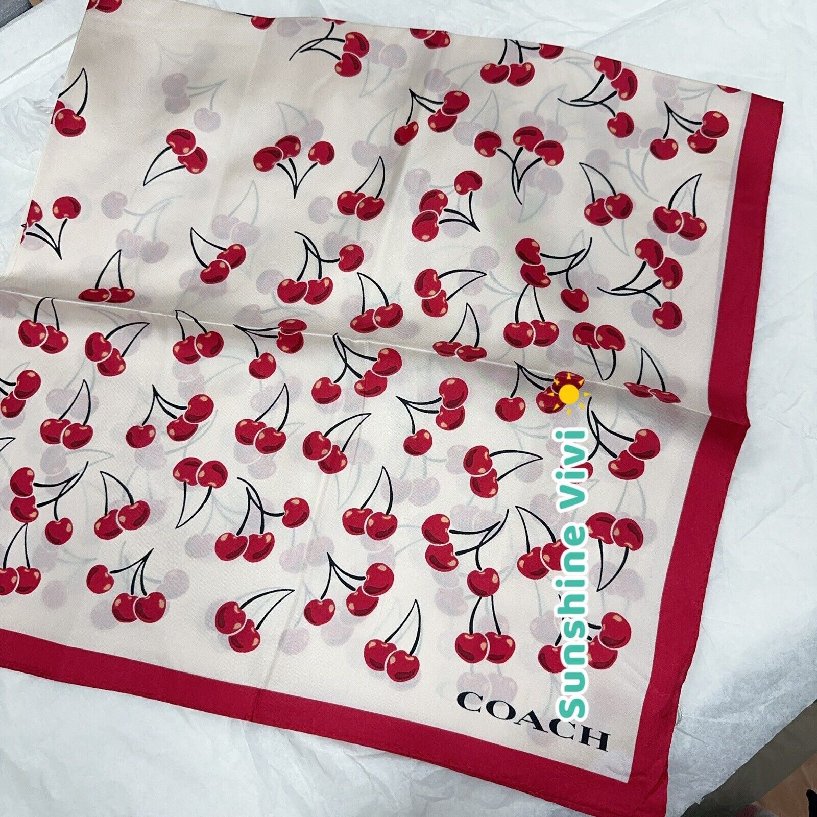 Coach NWT Limited Coach Cherry Swirl Print Silk Square Scarf CZ533 Size ONE SIZE - 5 Thumbnail
