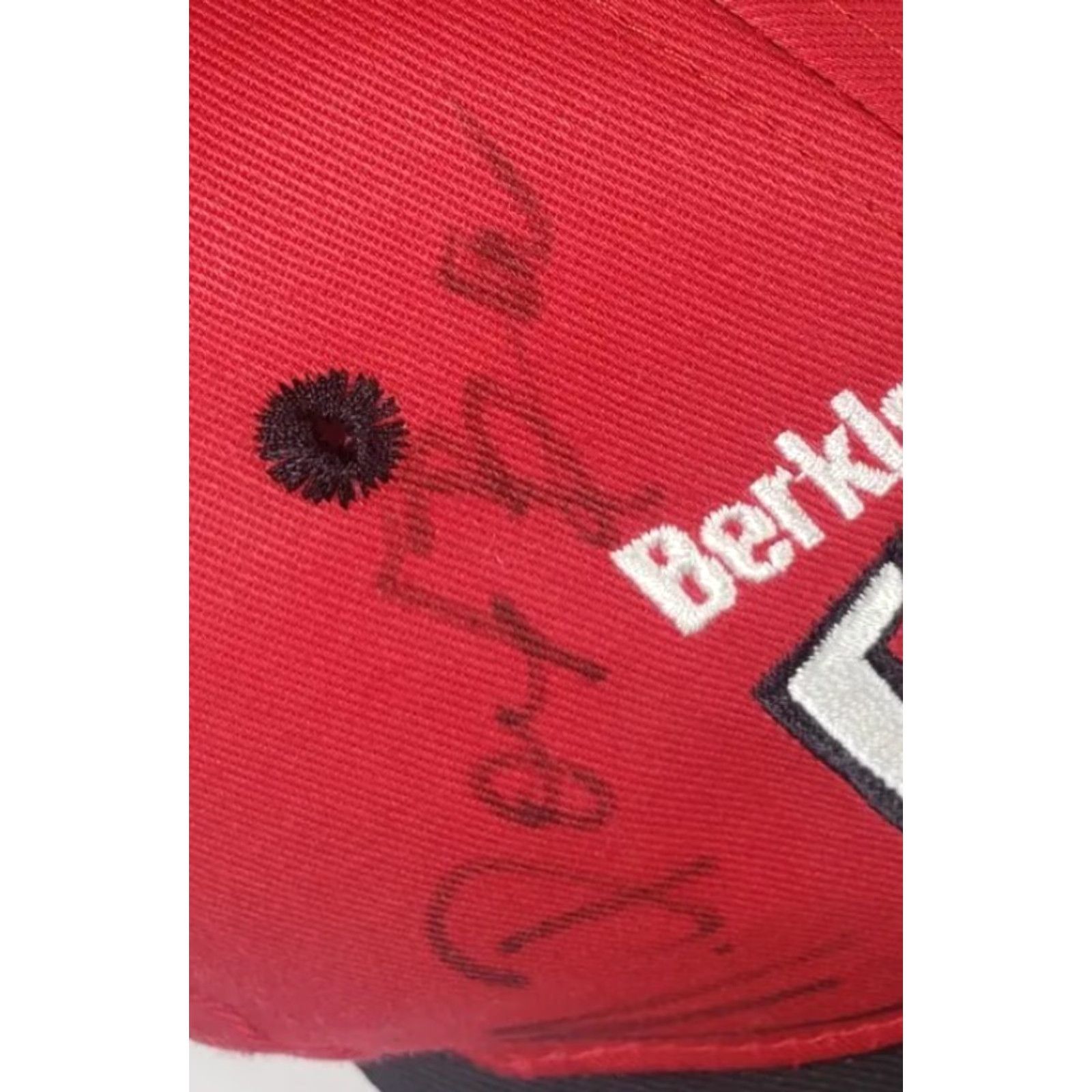Vintage VINTAGE Berkley Frenzy Snapback Cap Hat Fishing Black Red Pike Bass SIGNED Lure Rod Chamberlain Men One Size Red Twill Cotton Hat Casual Fish Size ONE SIZE - 4 Thumbnail