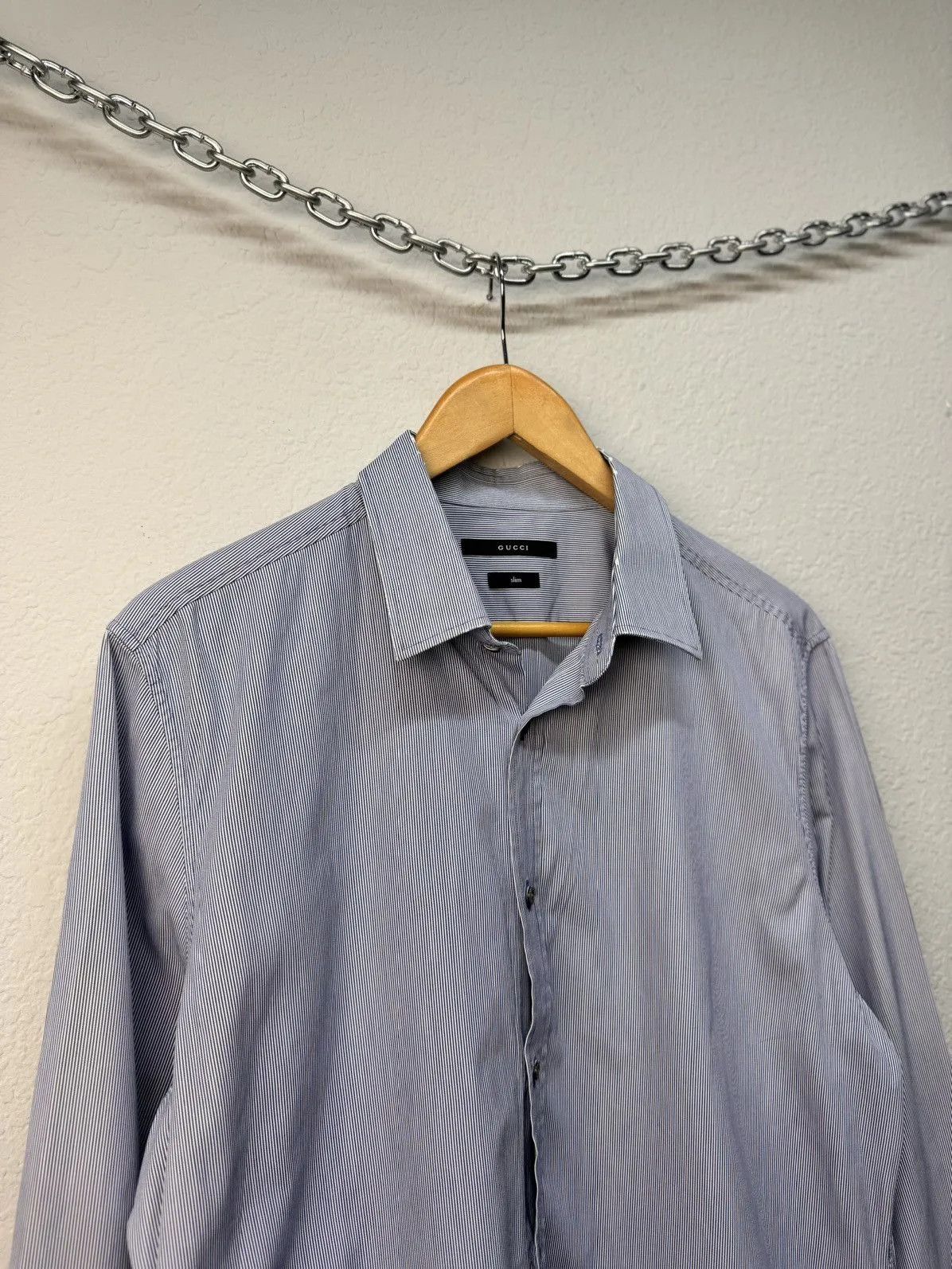 Gucci Vintage Gucci RARE Striped Silk Blue Shirt Size US L / EU 52-54 / 3 - 4 Thumbnail