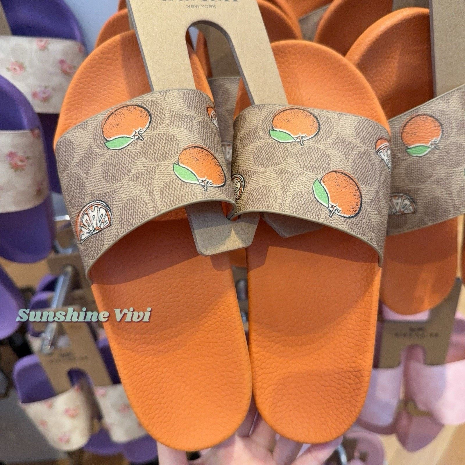 Coach New Coach Women Udele Sport Slide Fruit CAR29 Tan US 9 Size US 9 / IT 39 - 1 Thumbnail